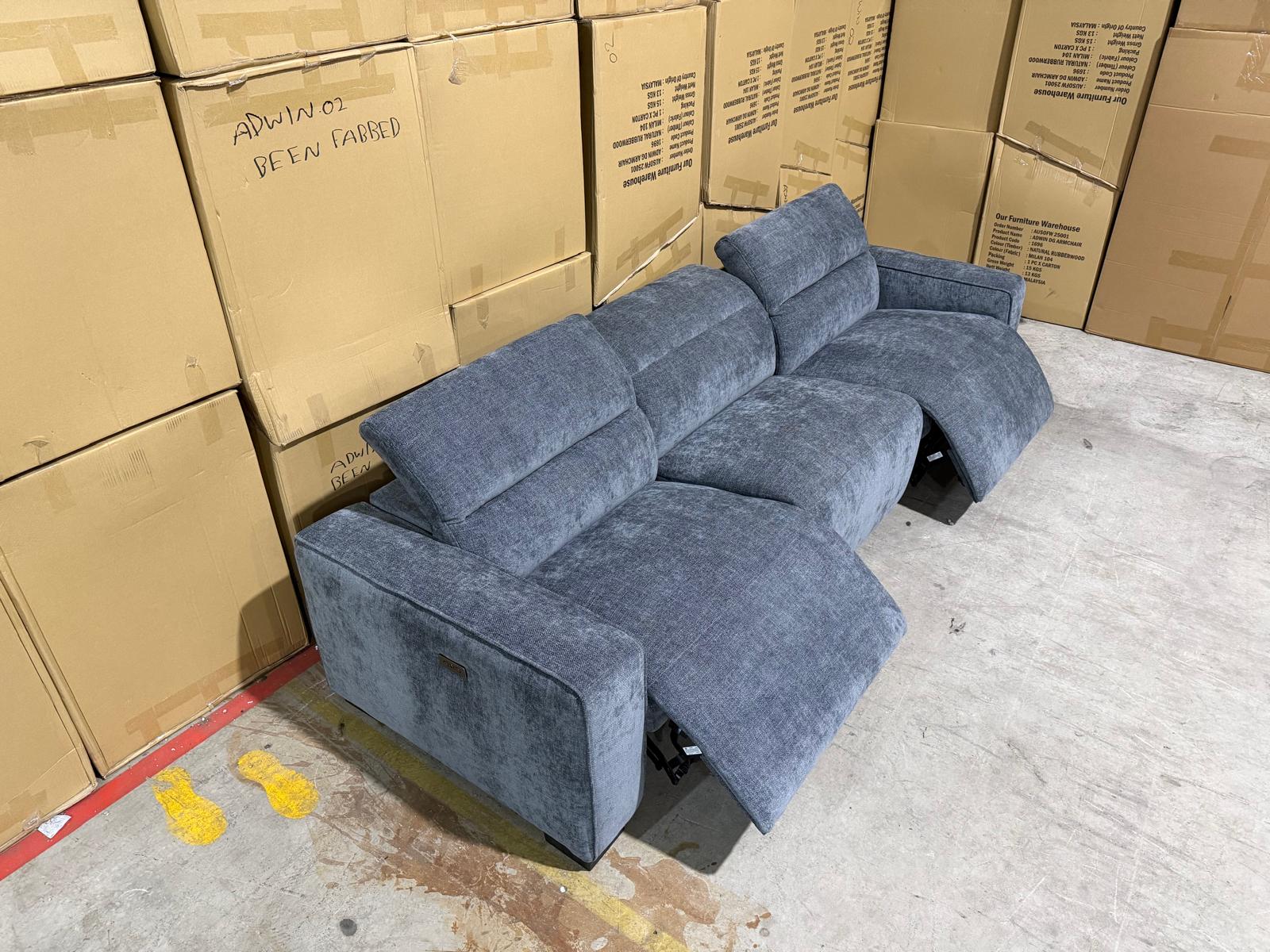 Watford Oversize 3 seater Lounge with electric recliners Licorice