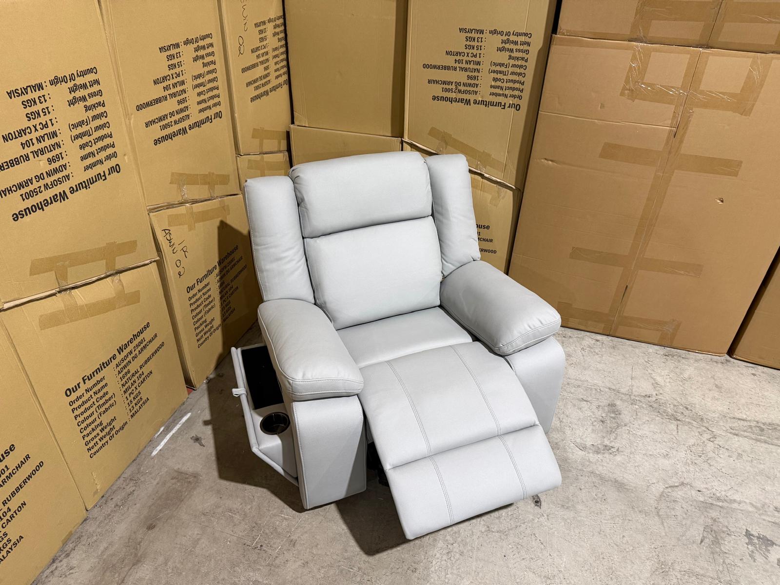 Kenso Single Recliner With Dual Motion In Soft Rhino Light Grey