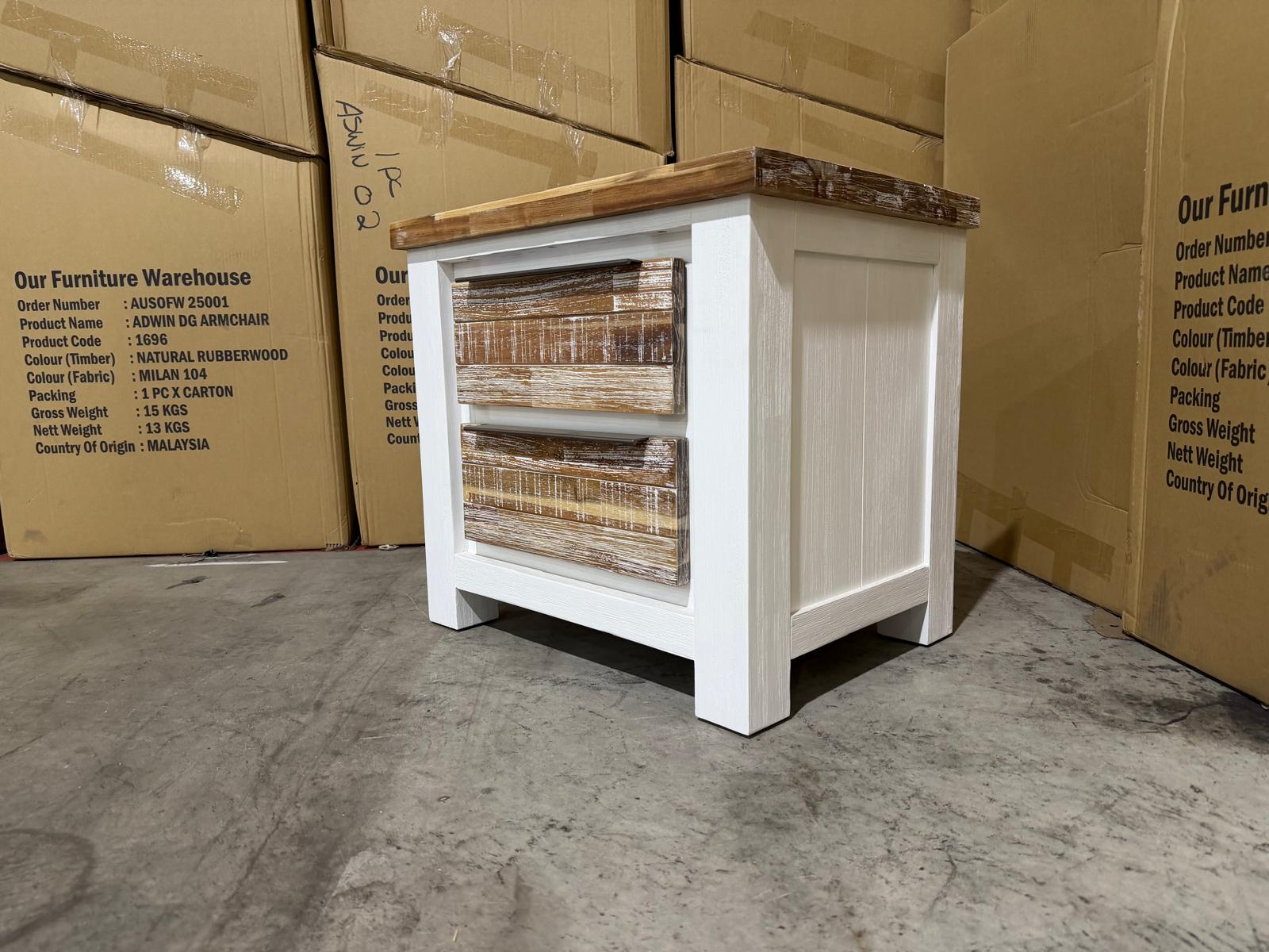 Springbrook Bed side chest with 2 draws driftwood/ white finish acacia timber