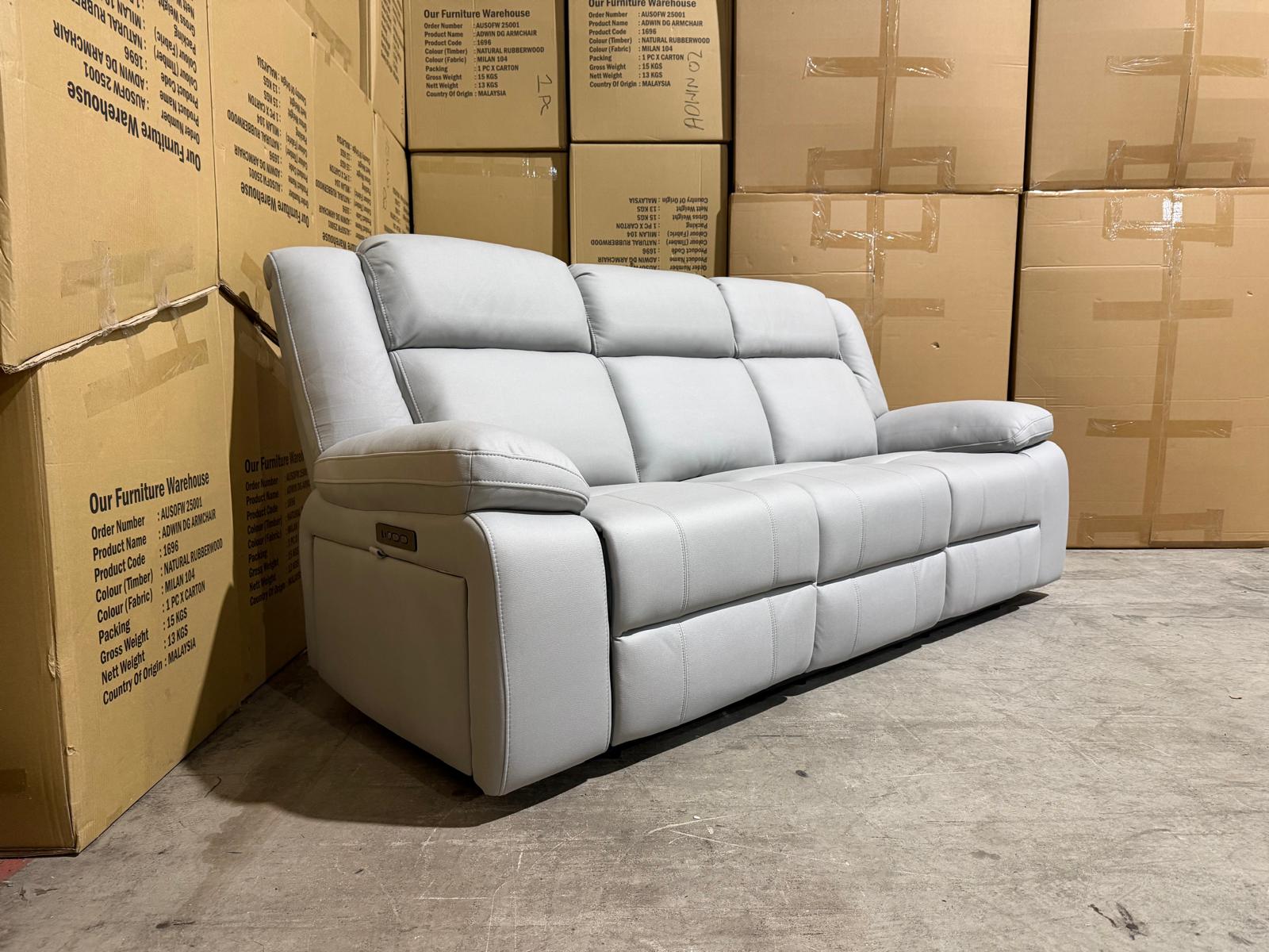 Kenso 3 Seater With Dual Motion Recliners In Soft Rhino Light Grey