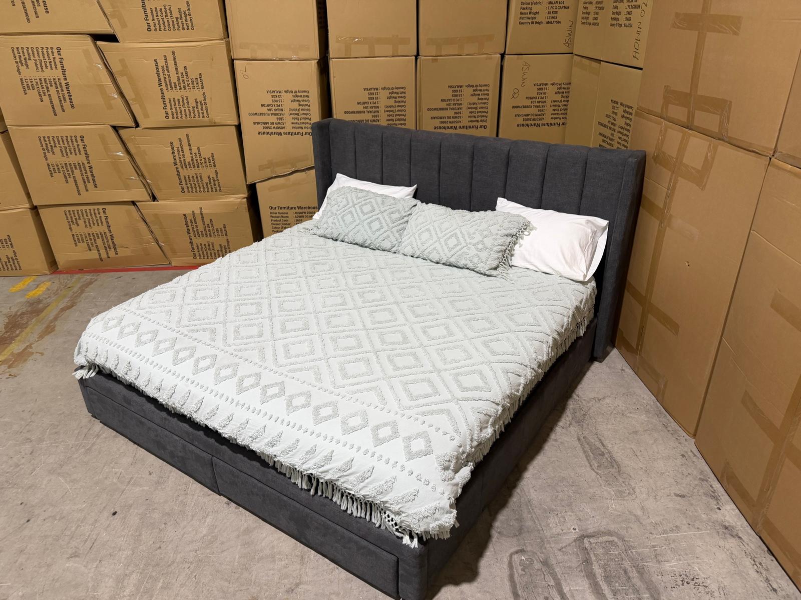Portland super king upholstered bed in Sunlight Storm