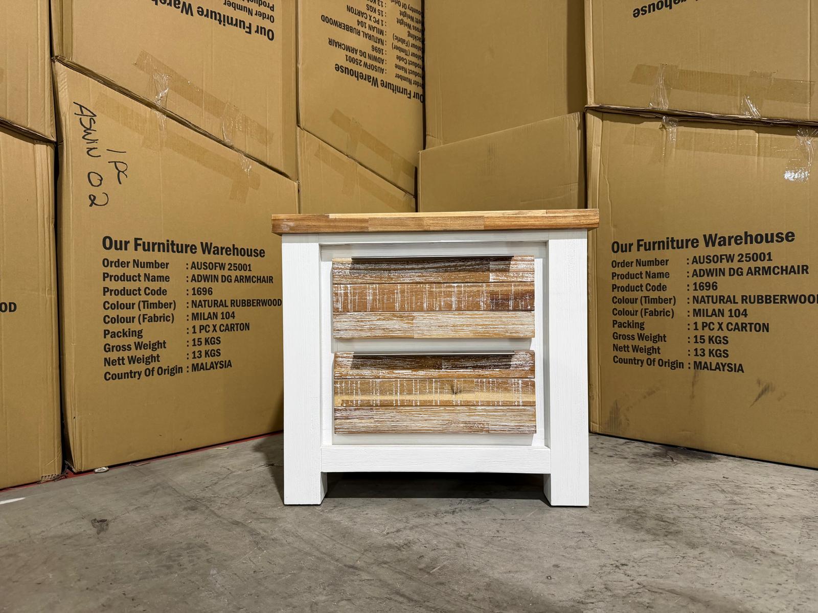 Springbrook Bed side chest with 2 draws driftwood/ white finish acacia timber