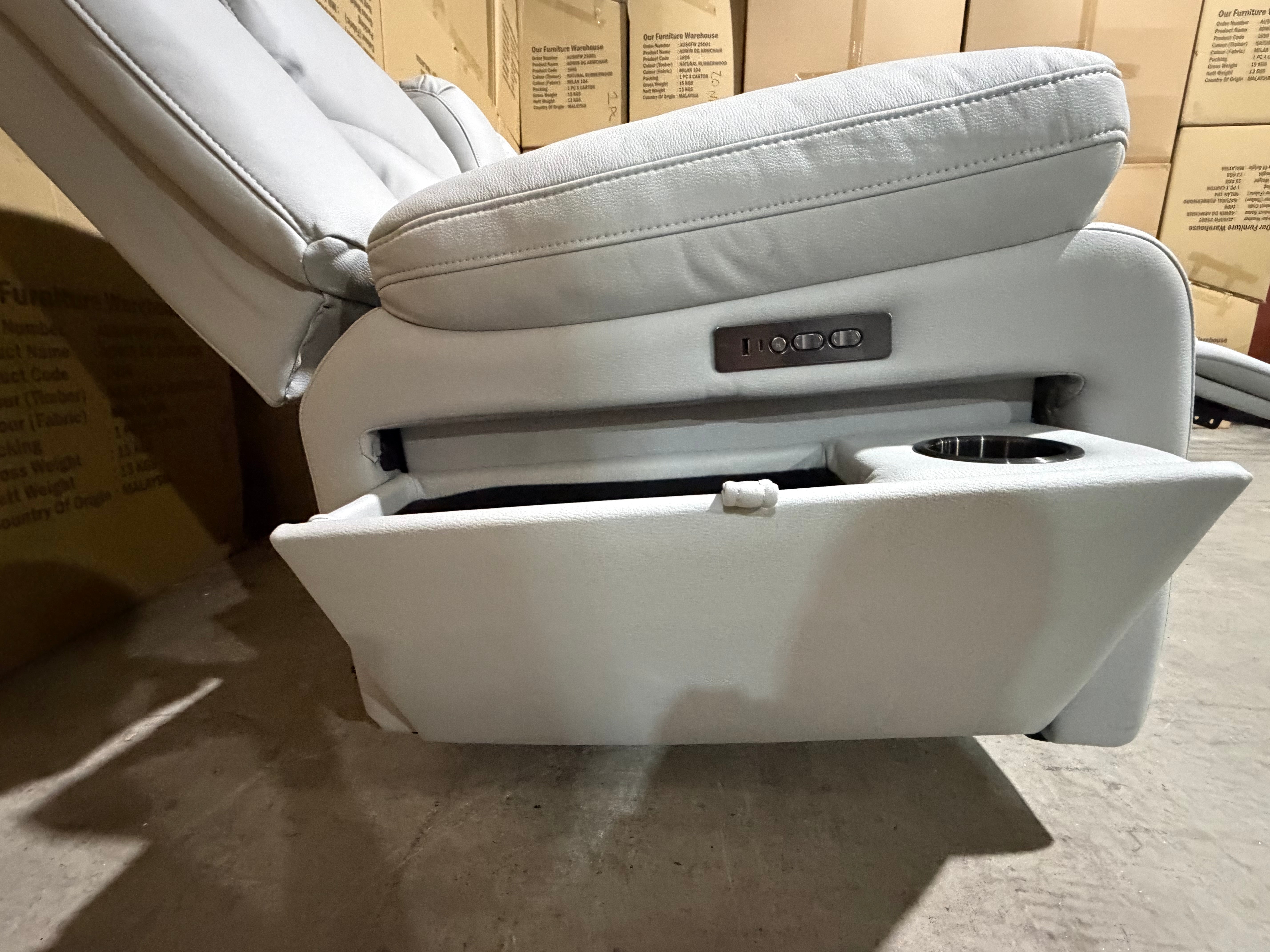 Kenso 6pce modular Lounge with 2 Dual Motion Recliners Soft Rhino Light Grey