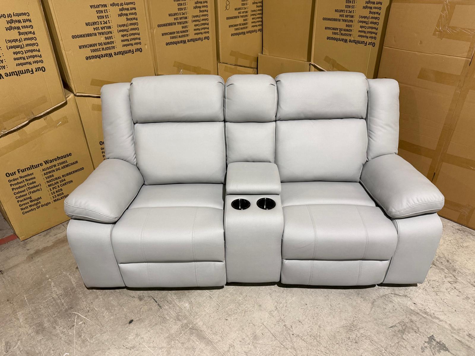 Kenso 2 Seater With Dual Recliners In Soft Rhino Light Grey