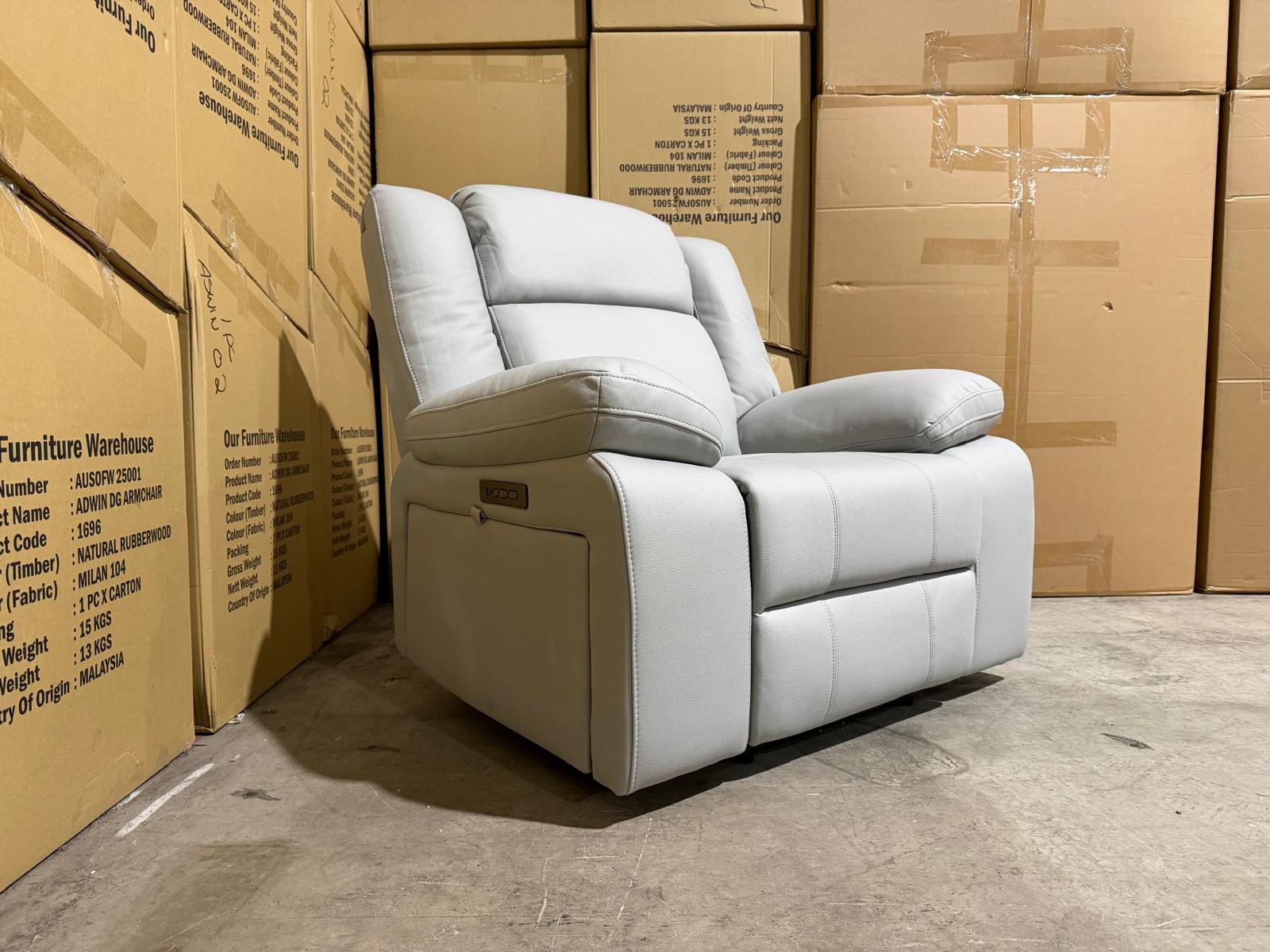 Kenso Single Recliner With Dual Motion In Soft Rhino Light Grey