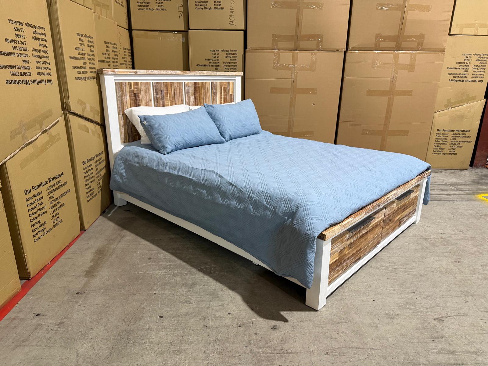 Springbrook Queen size bed withdraws driftwood/ white finish acacia timber