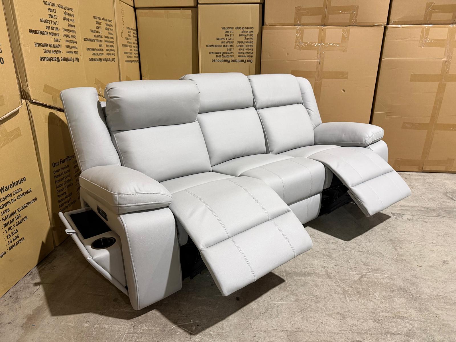 Kenso 3 Seater With Dual Motion Recliners In Soft Rhino Light Grey