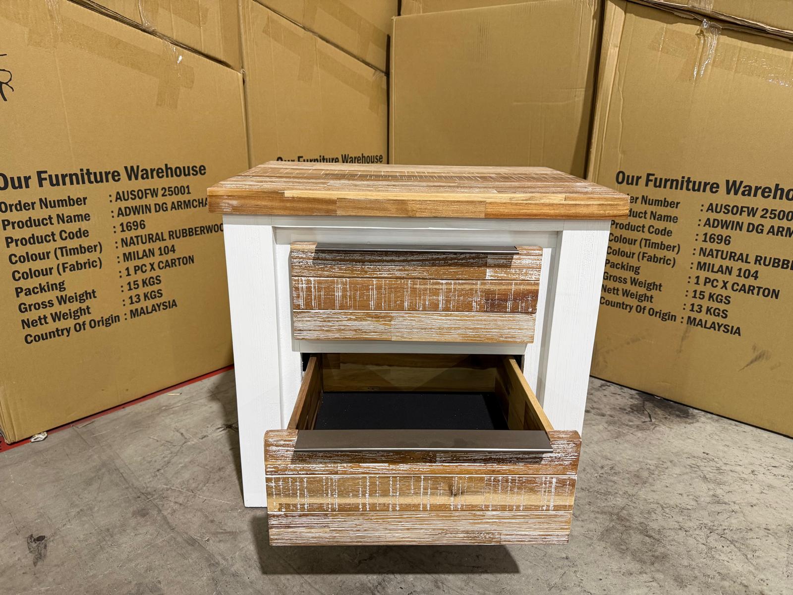 Springbrook Bed side chest with 2 draws driftwood/ white finish acacia timber