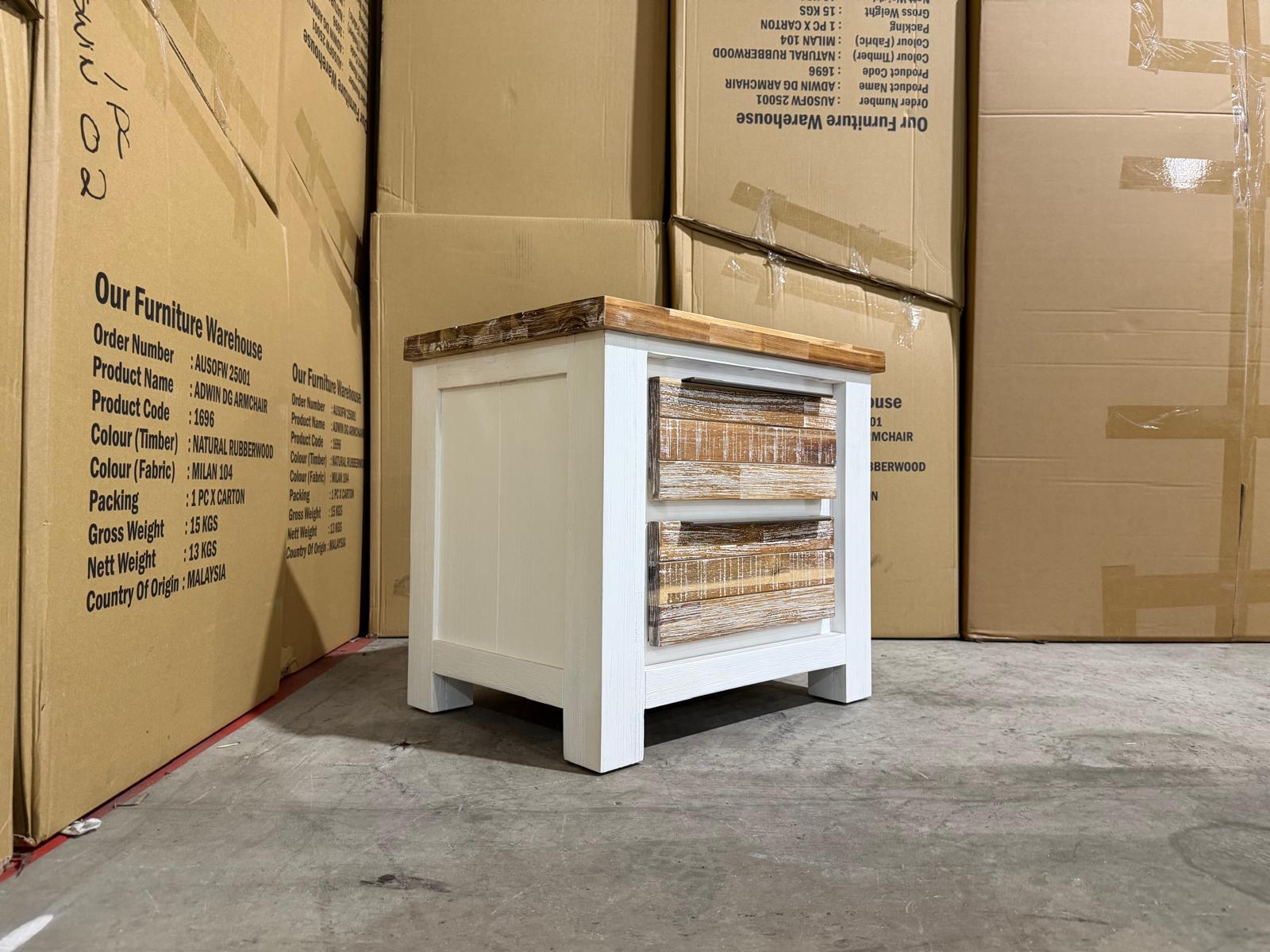 Springbrook Bed side chest with 2 draws driftwood/ white finish acacia timber