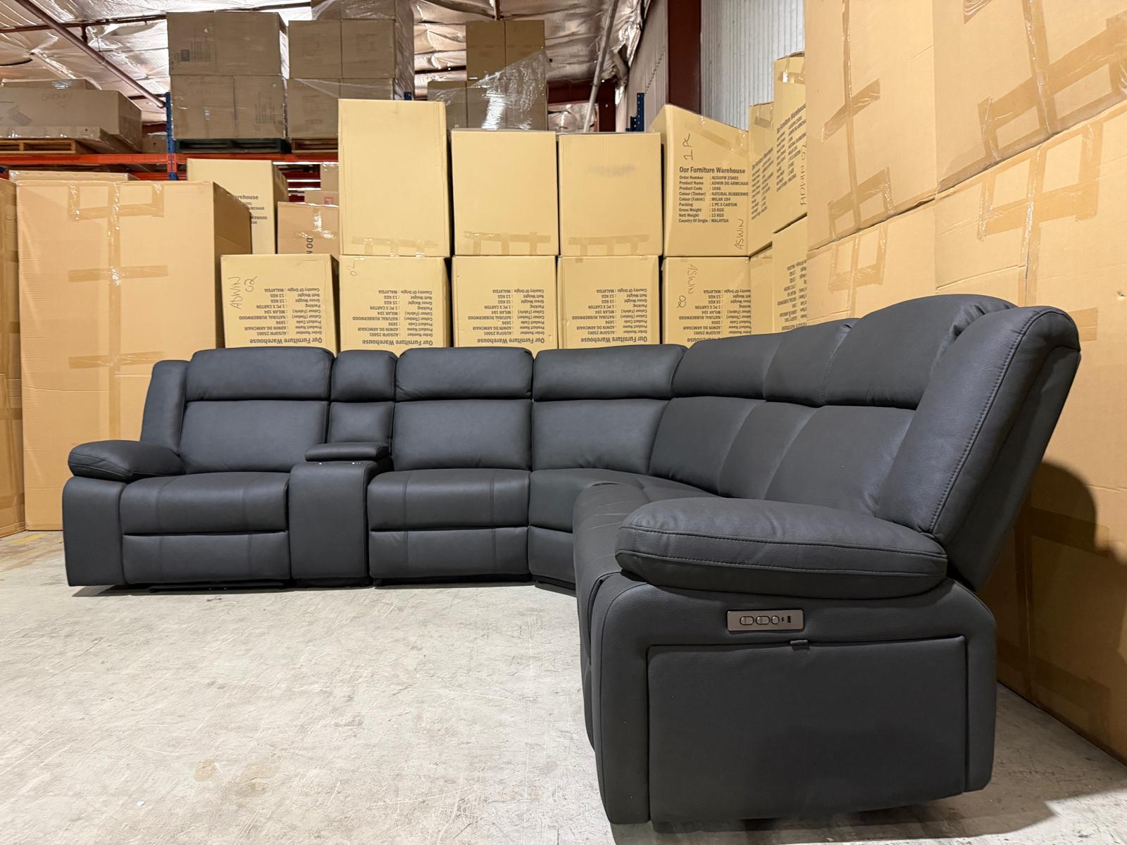 Kenso 6pce modular Lounge with 2 Dual Motion Recliners Soft Rhino Black
