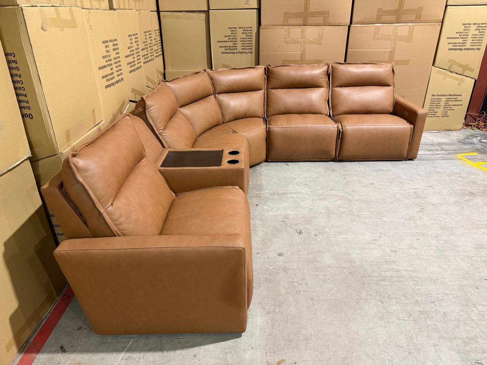 Rogers 6pce Modular Lounge Dual Motor Electric Recliners (Tan)