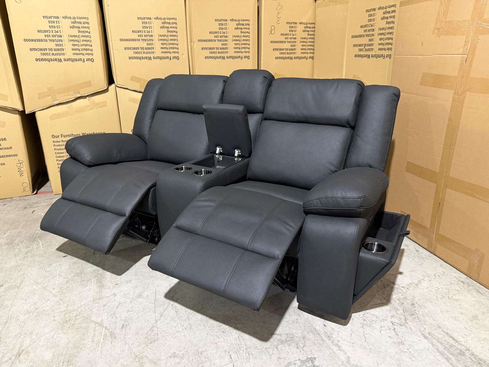 Kenso 2 Seater With Dual Recliners In Soft Rhino Black