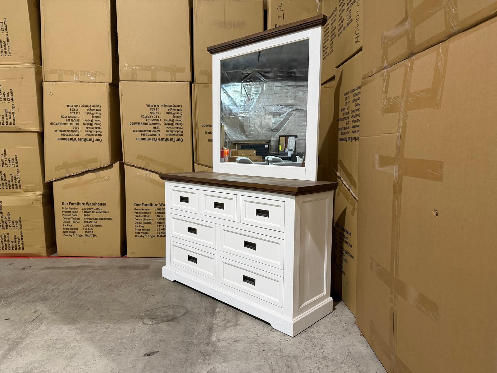 Hamptons dressing table and mirror two tone finish