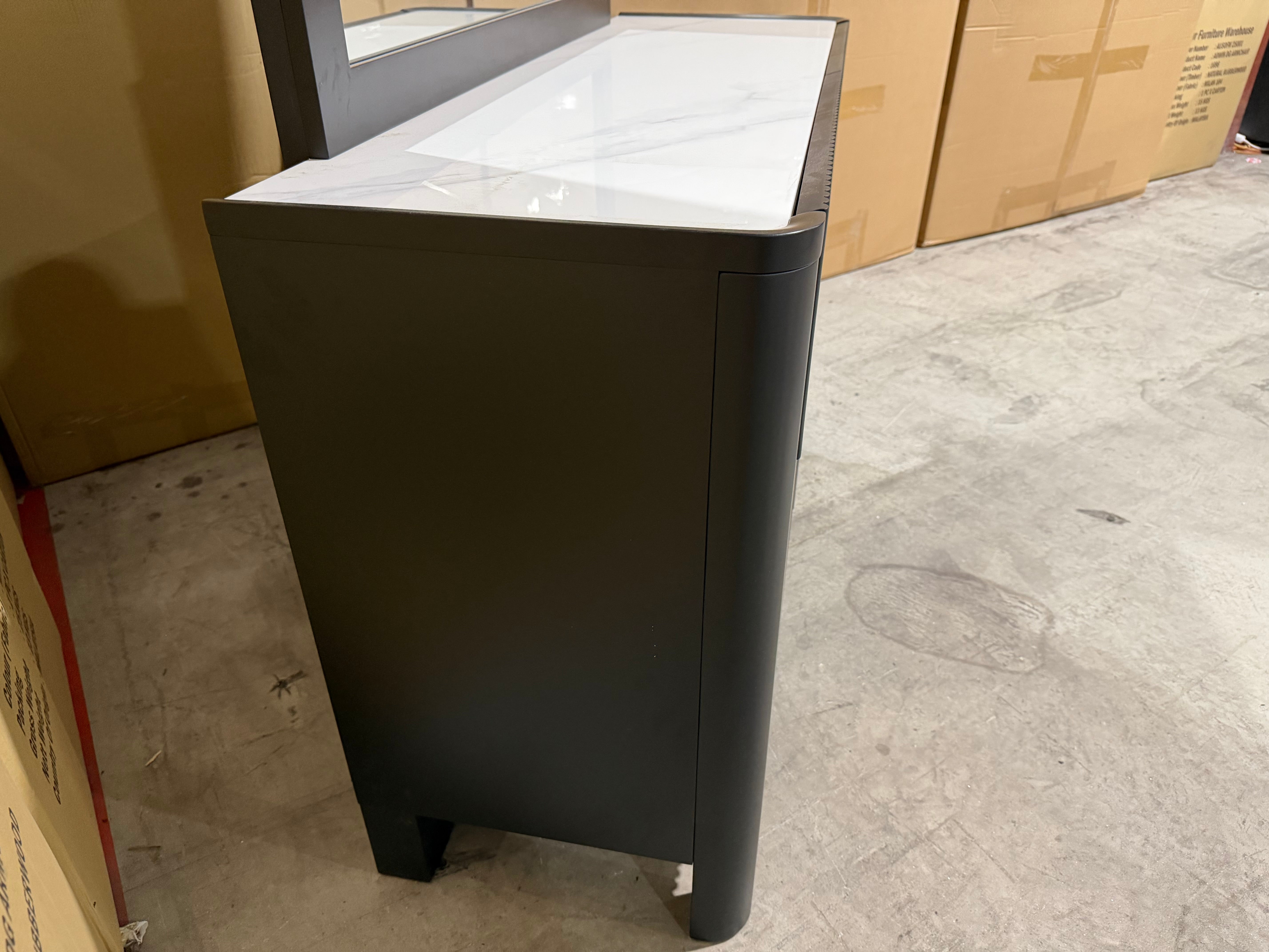 Portugal dressing table with mirror black finish with marble looking top