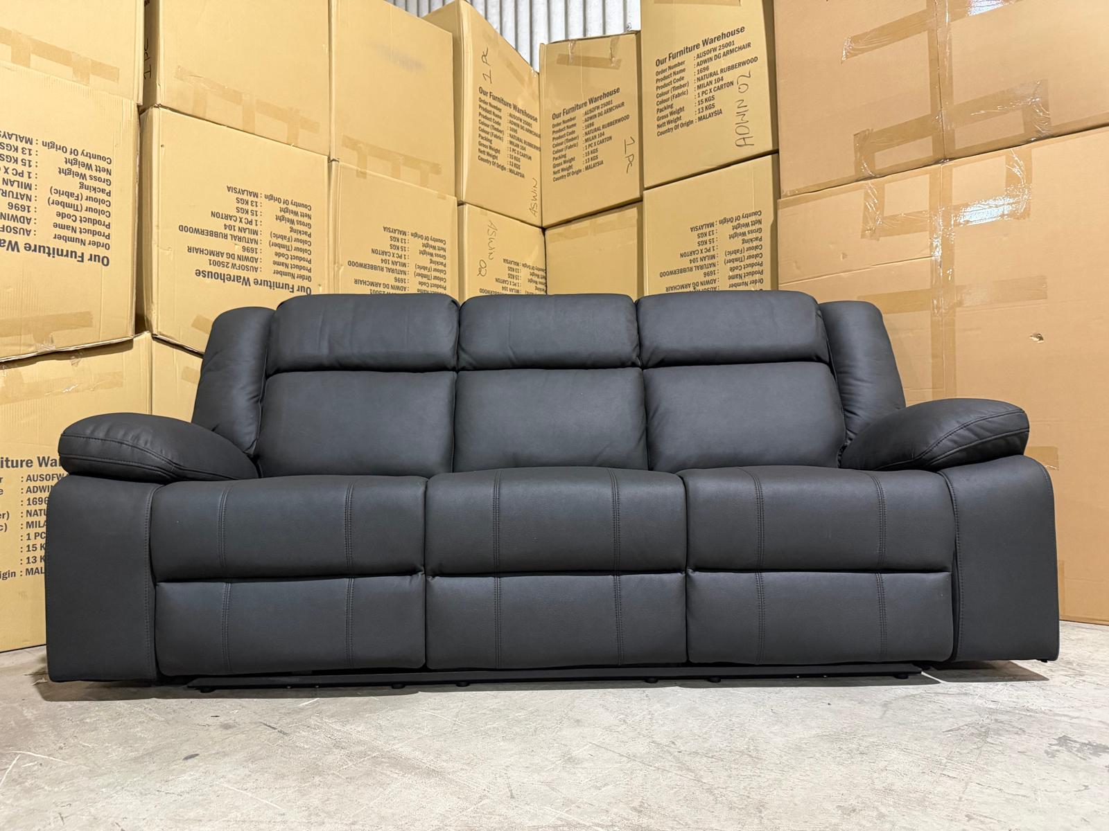 Kenso 3 Seater With Dual Motion Recliners In Soft Rhino Black