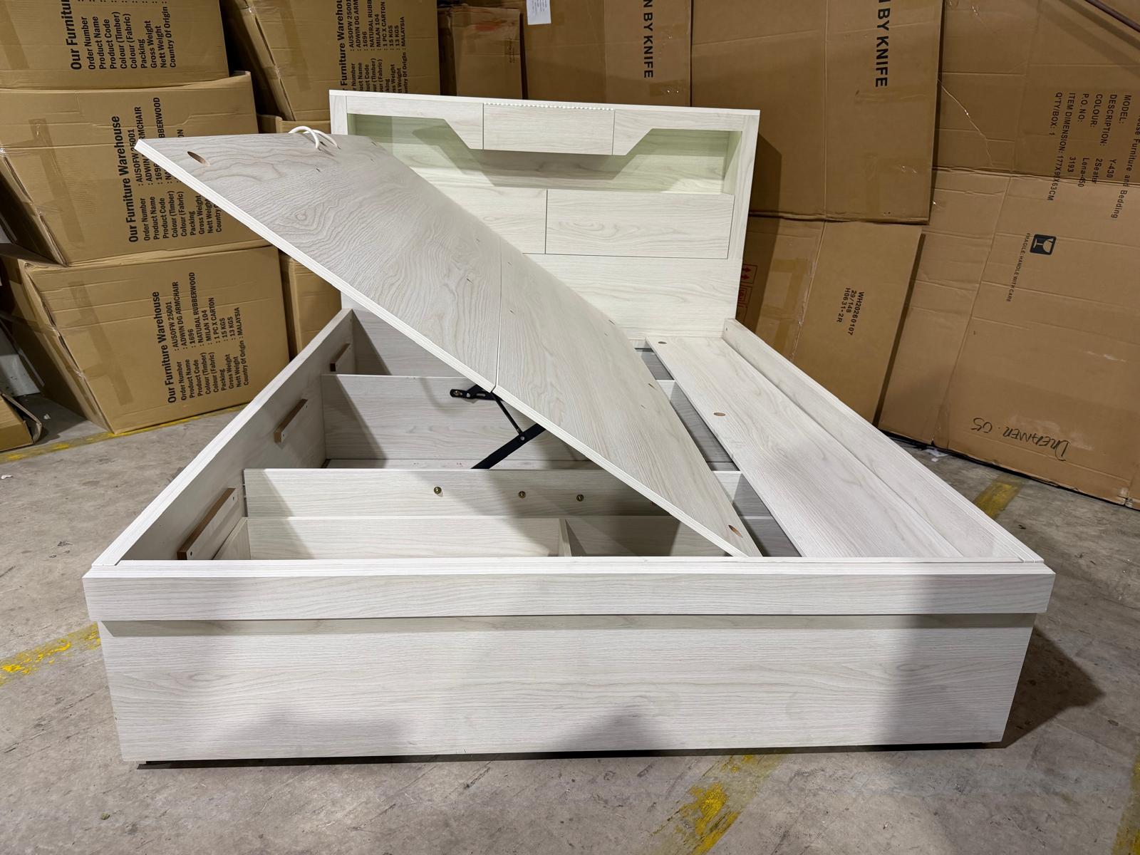 Atlanta King size bed in grey wash finish lift up storage