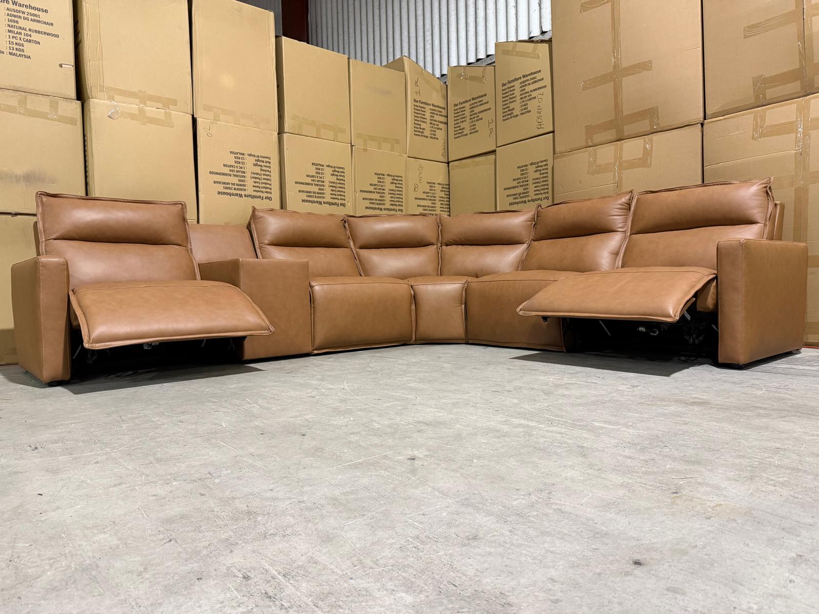 Rogers 6pce Modular Lounge Dual Motor Electric Recliners (Tan)