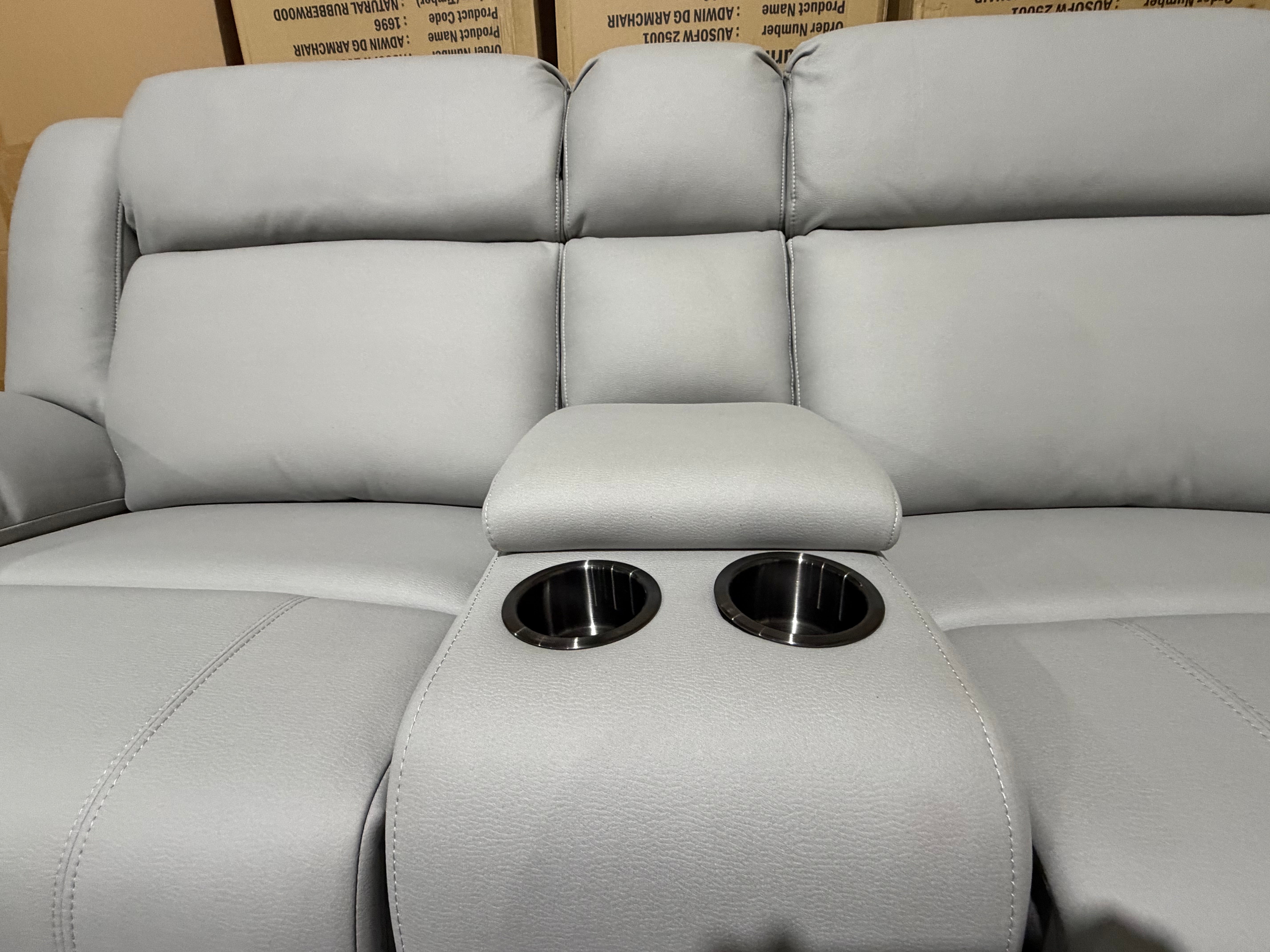 Kenso 6pce modular Lounge with 2 Dual Motion Recliners Soft Rhino Light Grey