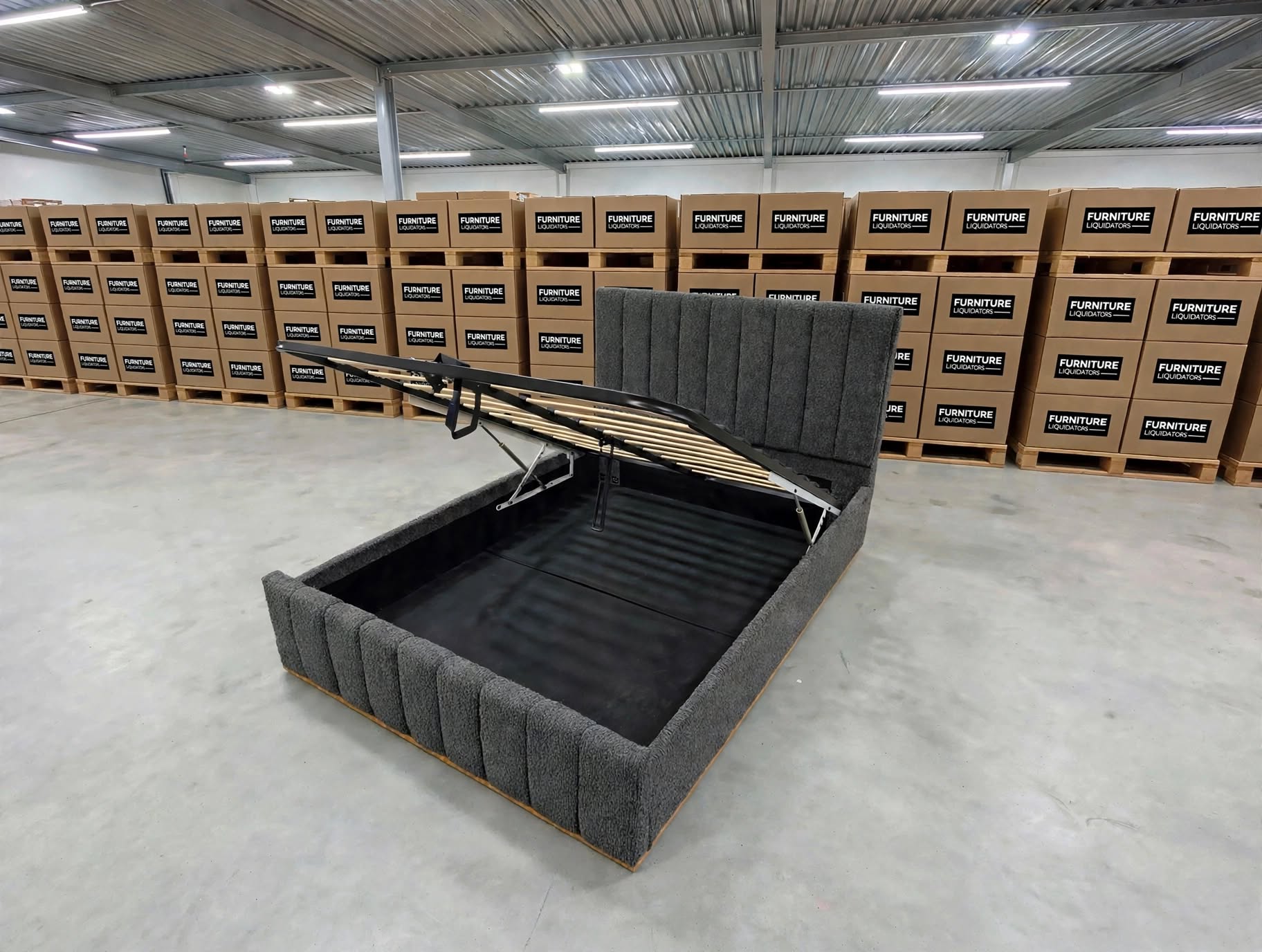 Taya King Size Upholstered Bed With Gas Lift In Share Charcoal