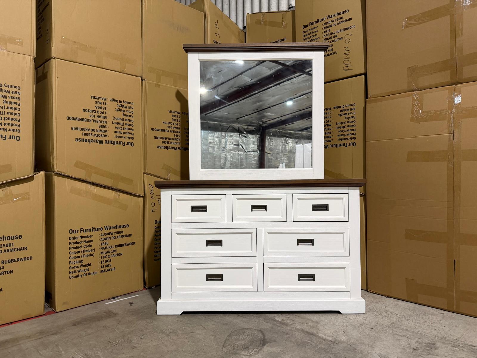 Hamptons dressing table and mirror two tone finish