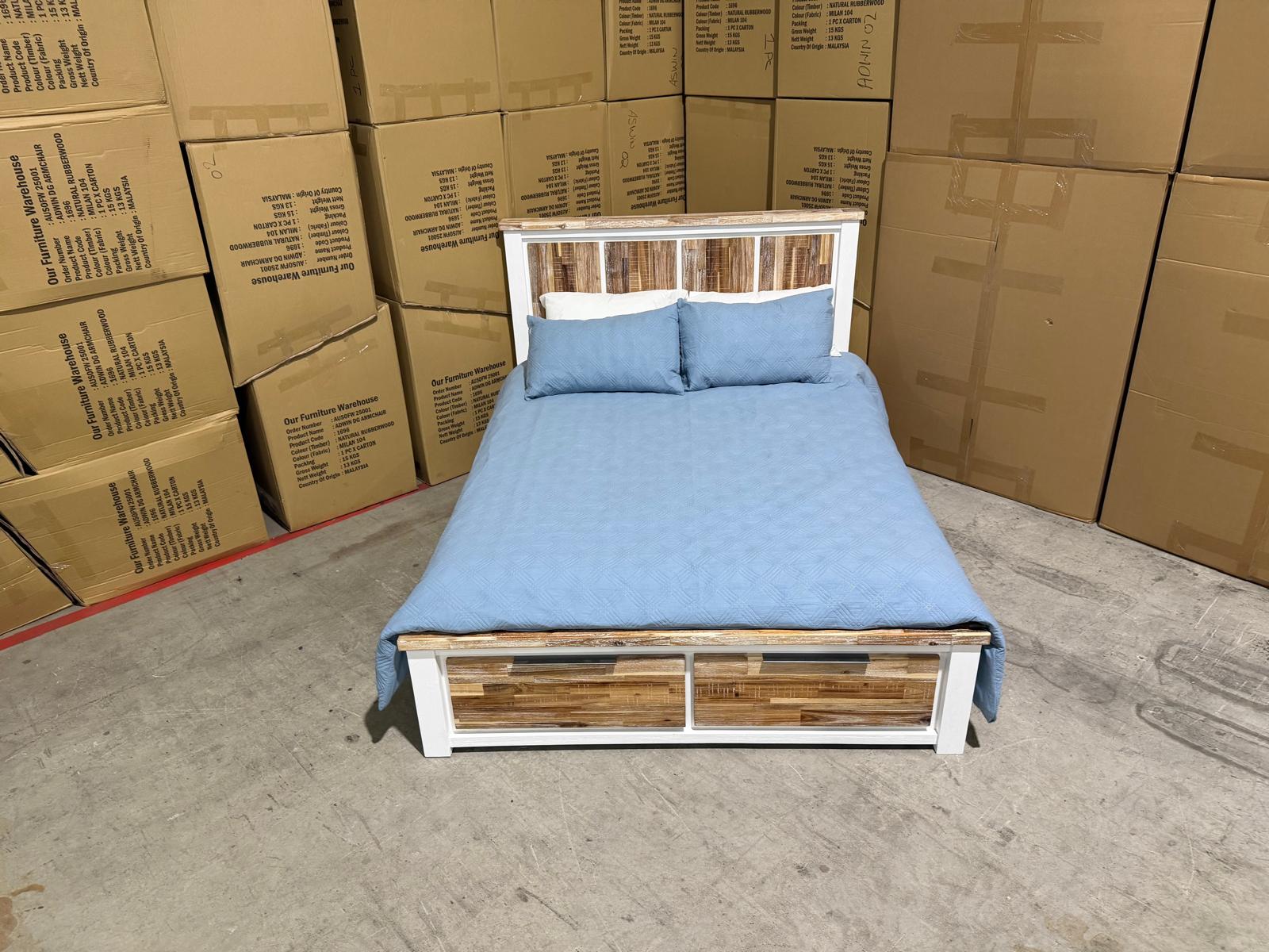 Springbrook Queen size bed withdraws driftwood/ white finish acacia timber