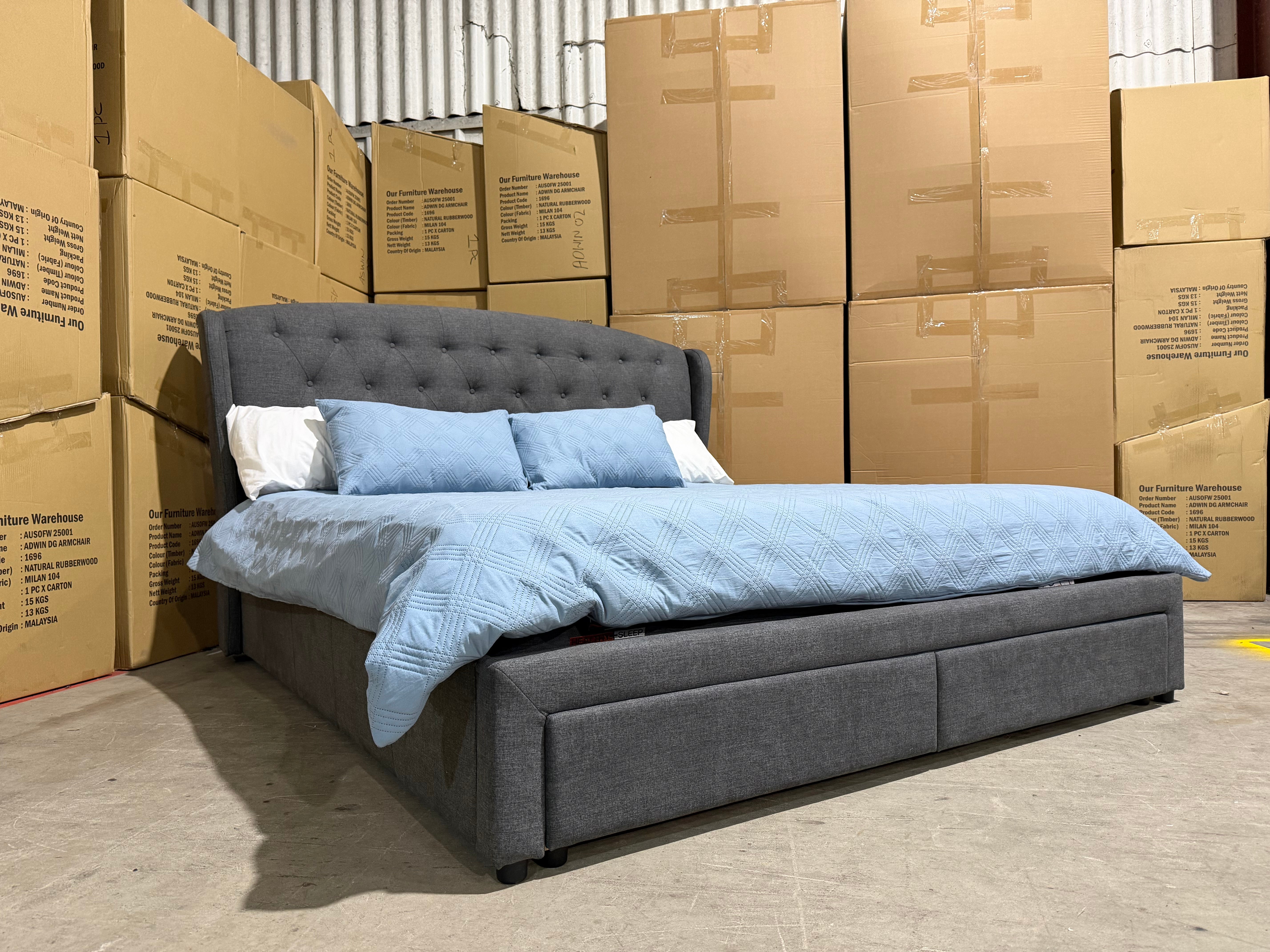 Washington Bed Range (Dark Grey) 2 Sizes Queen & King