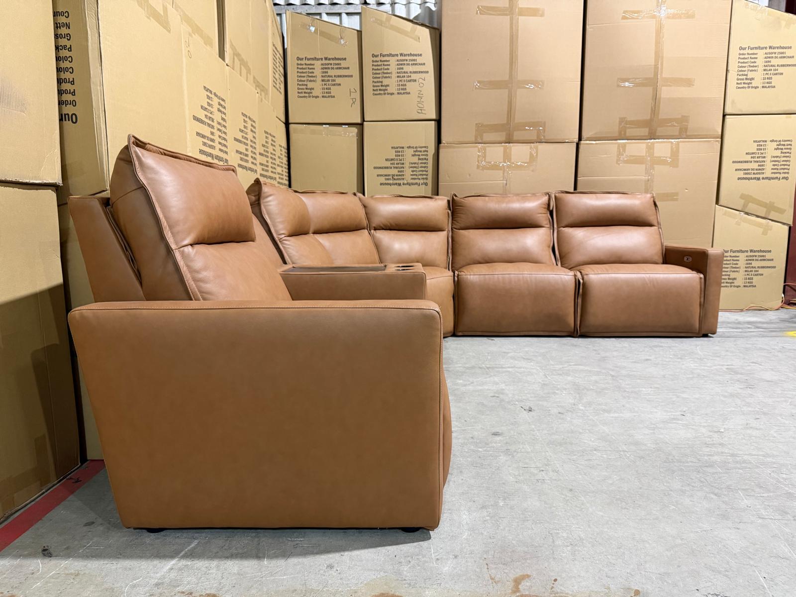 Rogers 6pce Modular Lounge Dual Motor Electric Recliners (Tan)