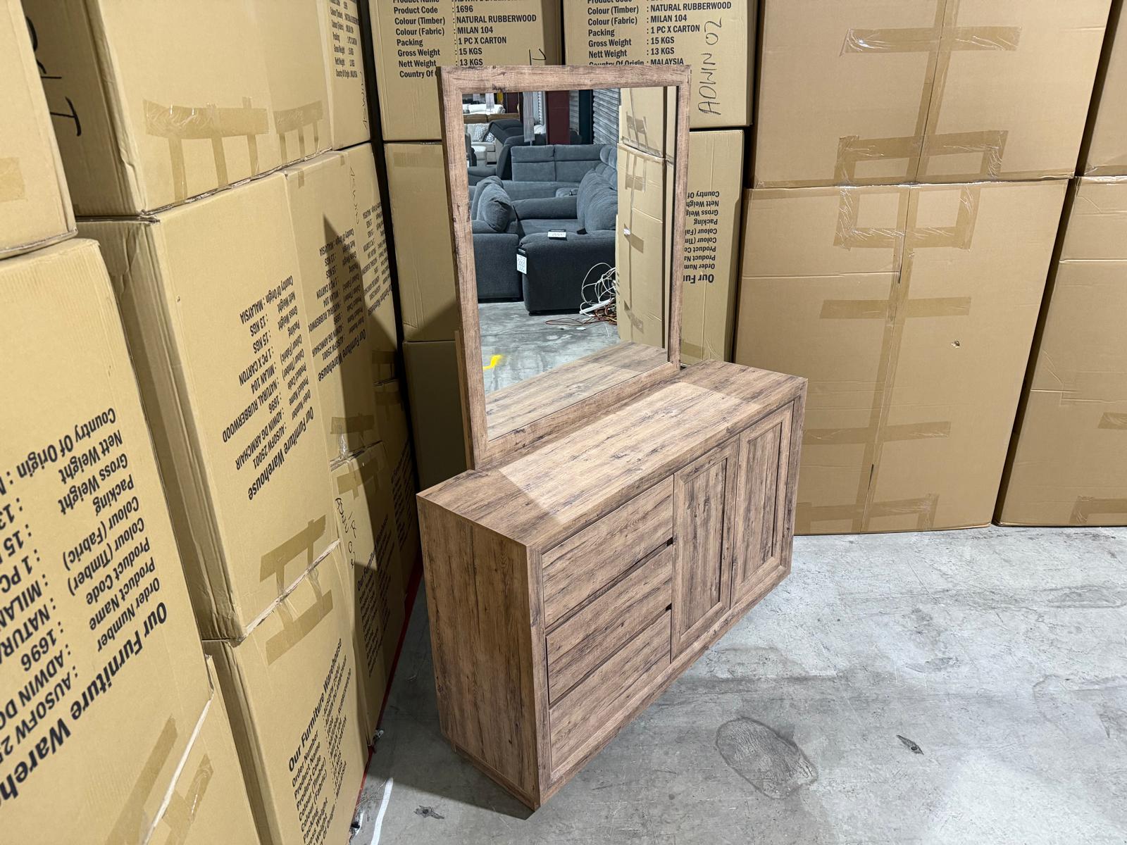 Manly Frank dressing table with mirror in rustic walnut
