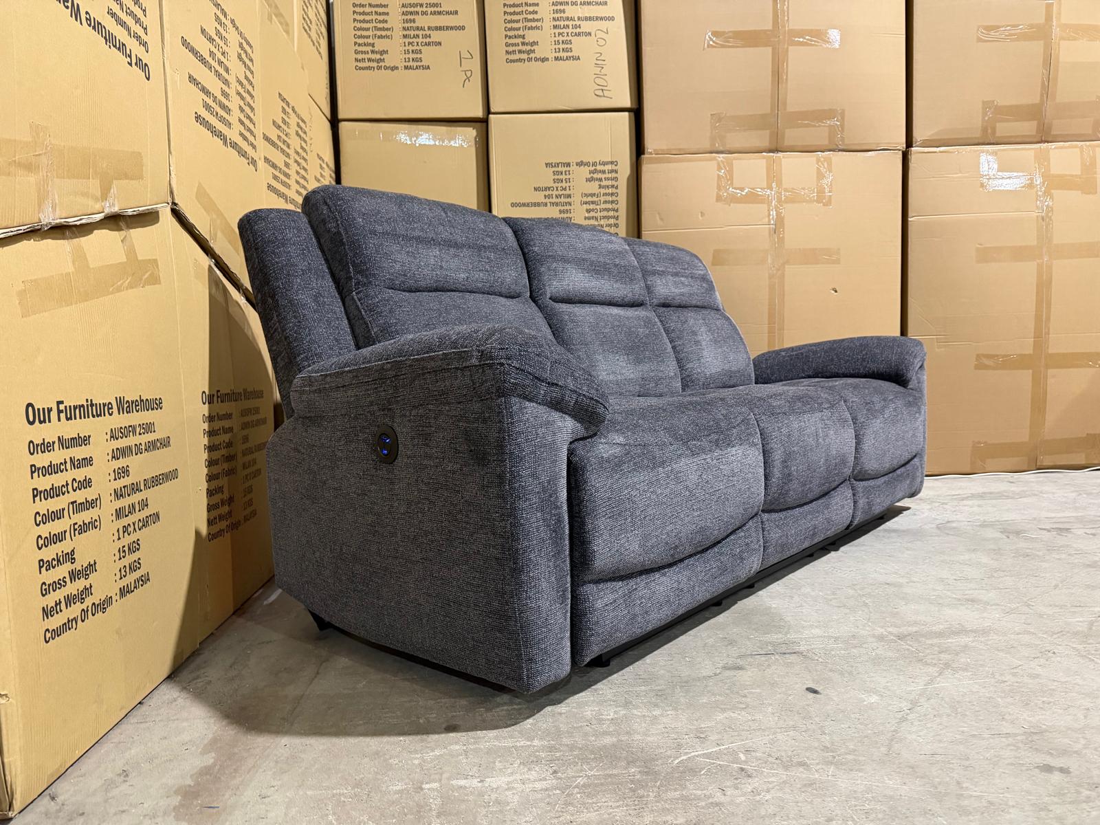 Pilot 3 seater with ELECTRIC Recliners Dark Grey