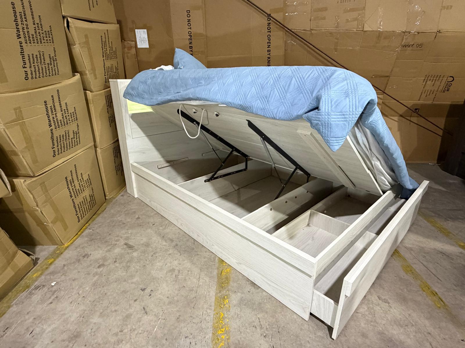 Atlanta King size bed in grey wash finish lift up storage