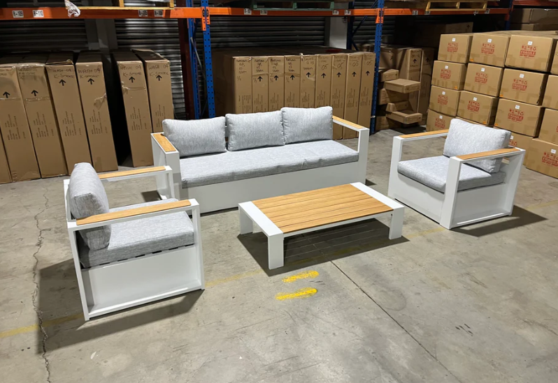 Sonata 4pce outdoor lounge 3 seater 2x chairs and coffee table white frame