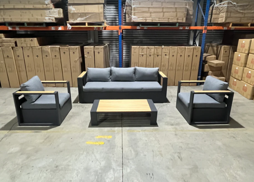 Sonata 4pce outdoor lounge 3 seater 2x chairs and coffee table charcoal fram