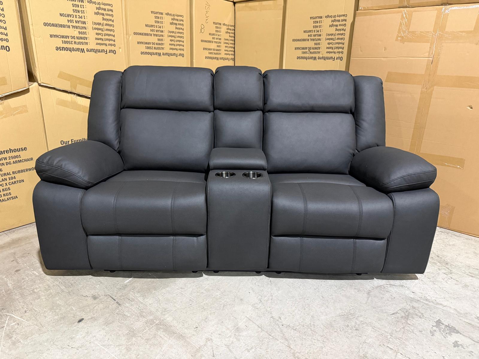 Kenso 2 Seater With Dual Recliners In Soft Rhino Black