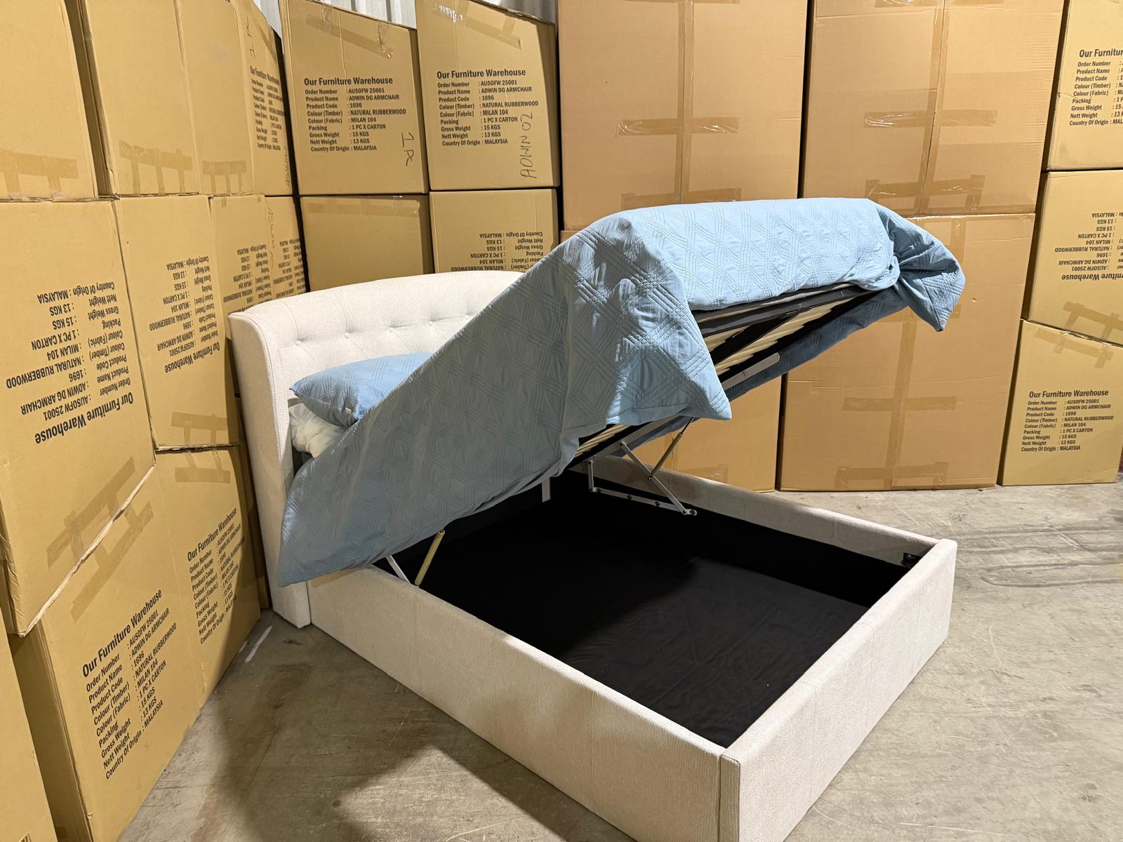 Dallas Queen Bed With Gas Lift in Natural Colour