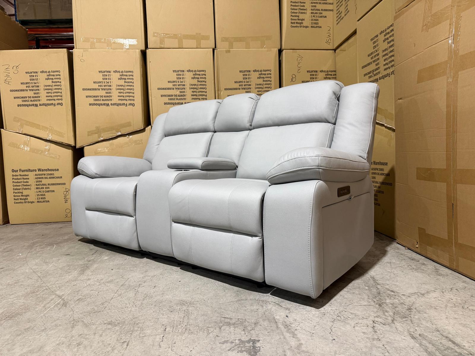 Kenso 2 Seater With Dual Recliners In Soft Rhino Light Grey