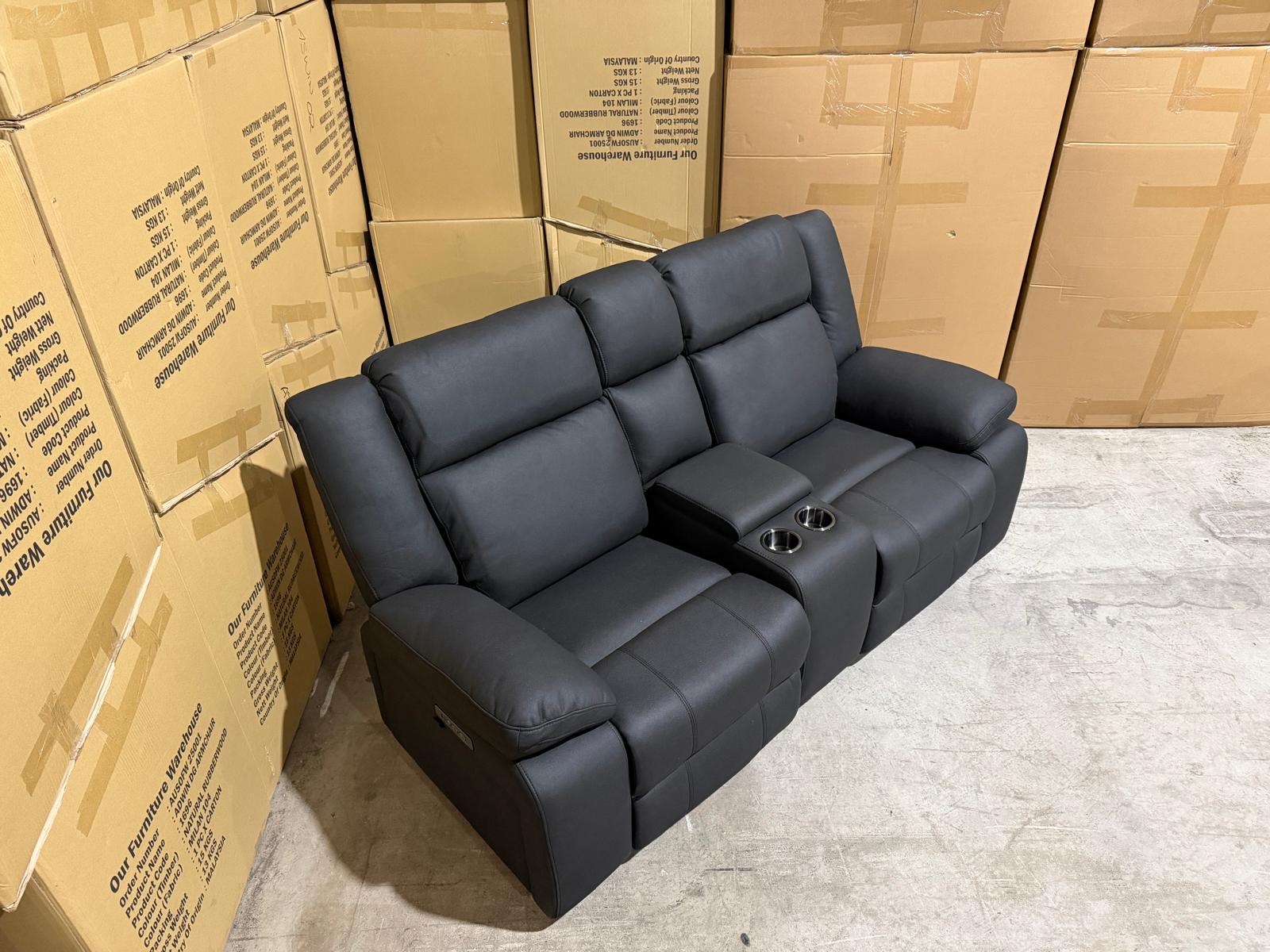 Kenso 2 Seater With Dual Recliners In Soft Rhino Black