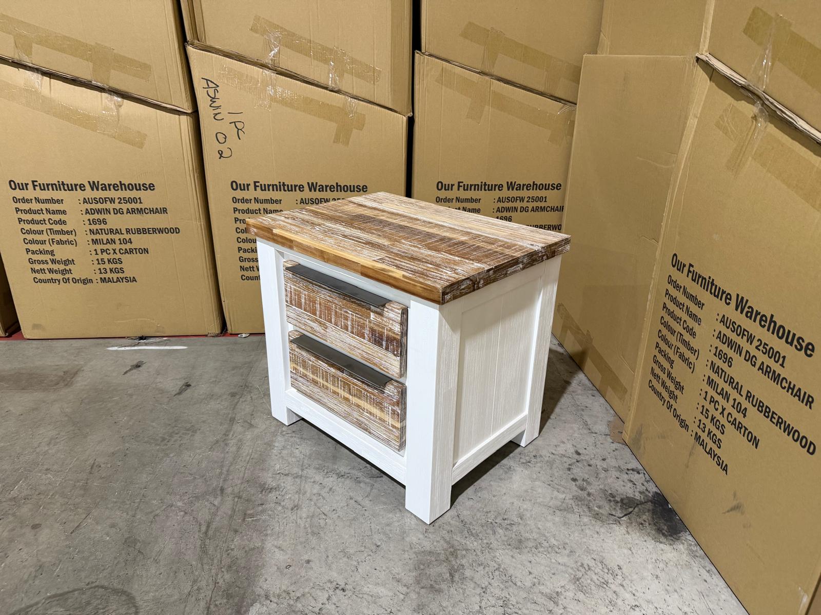 Springbrook Bed side chest with 2 draws driftwood/ white finish acacia timber