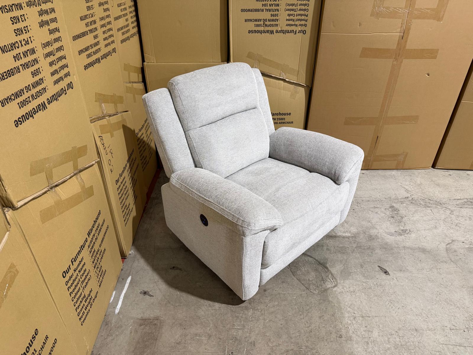 Pilot single Chair with ELECTRIC recliner Light Grey