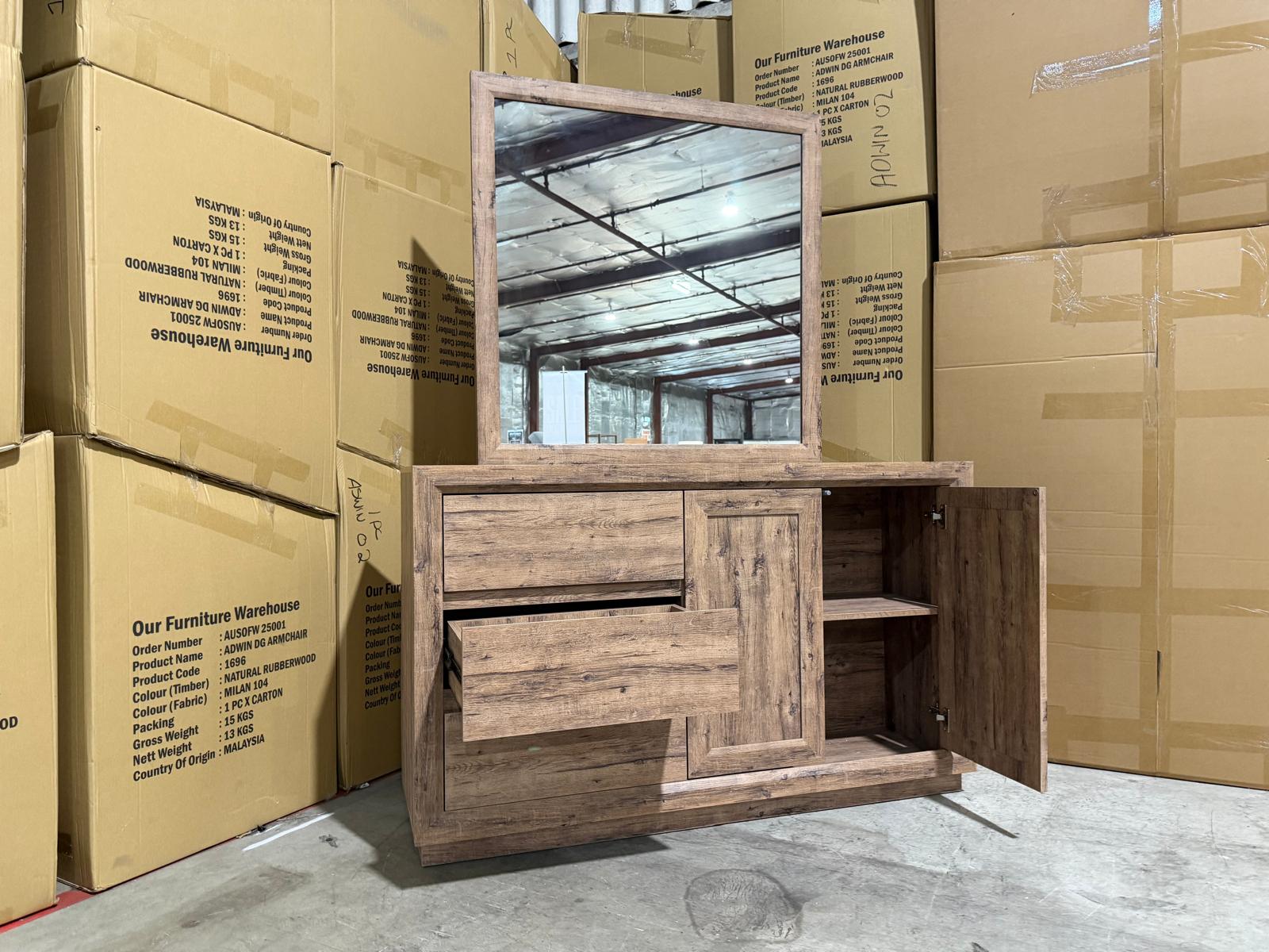 Manly Frank dressing table with mirror in rustic walnut