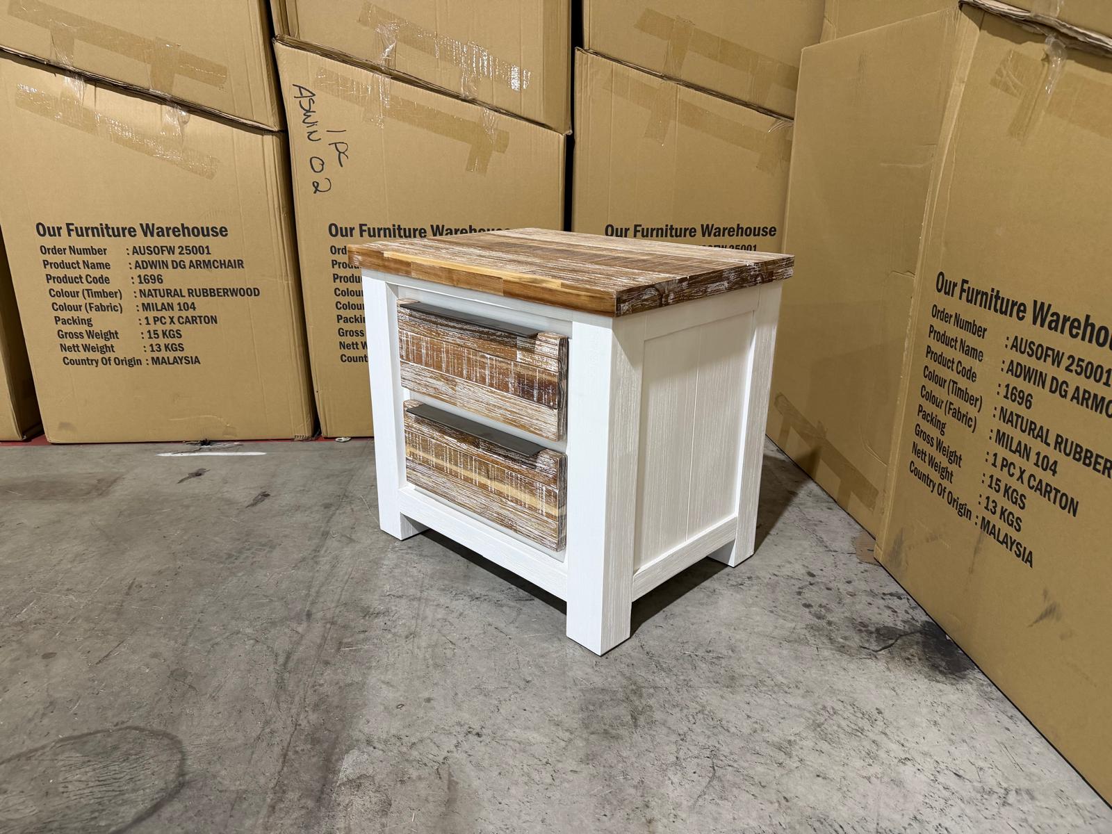 Springbrook Bed side chest with 2 draws driftwood/ white finish acacia timber