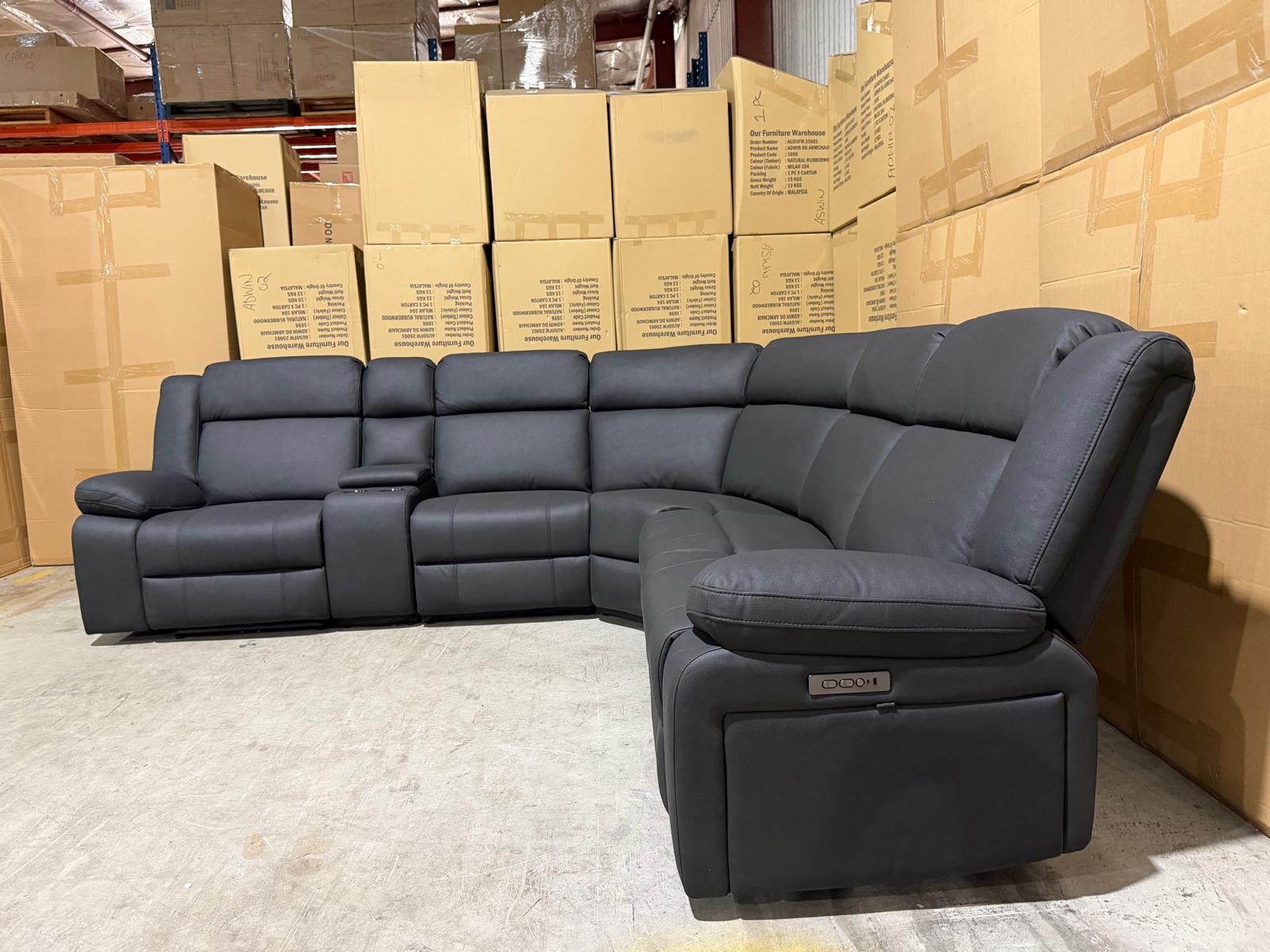 Kenso 6pce modular Lounge with 2 Dual Motion Recliners Soft Rhino Black