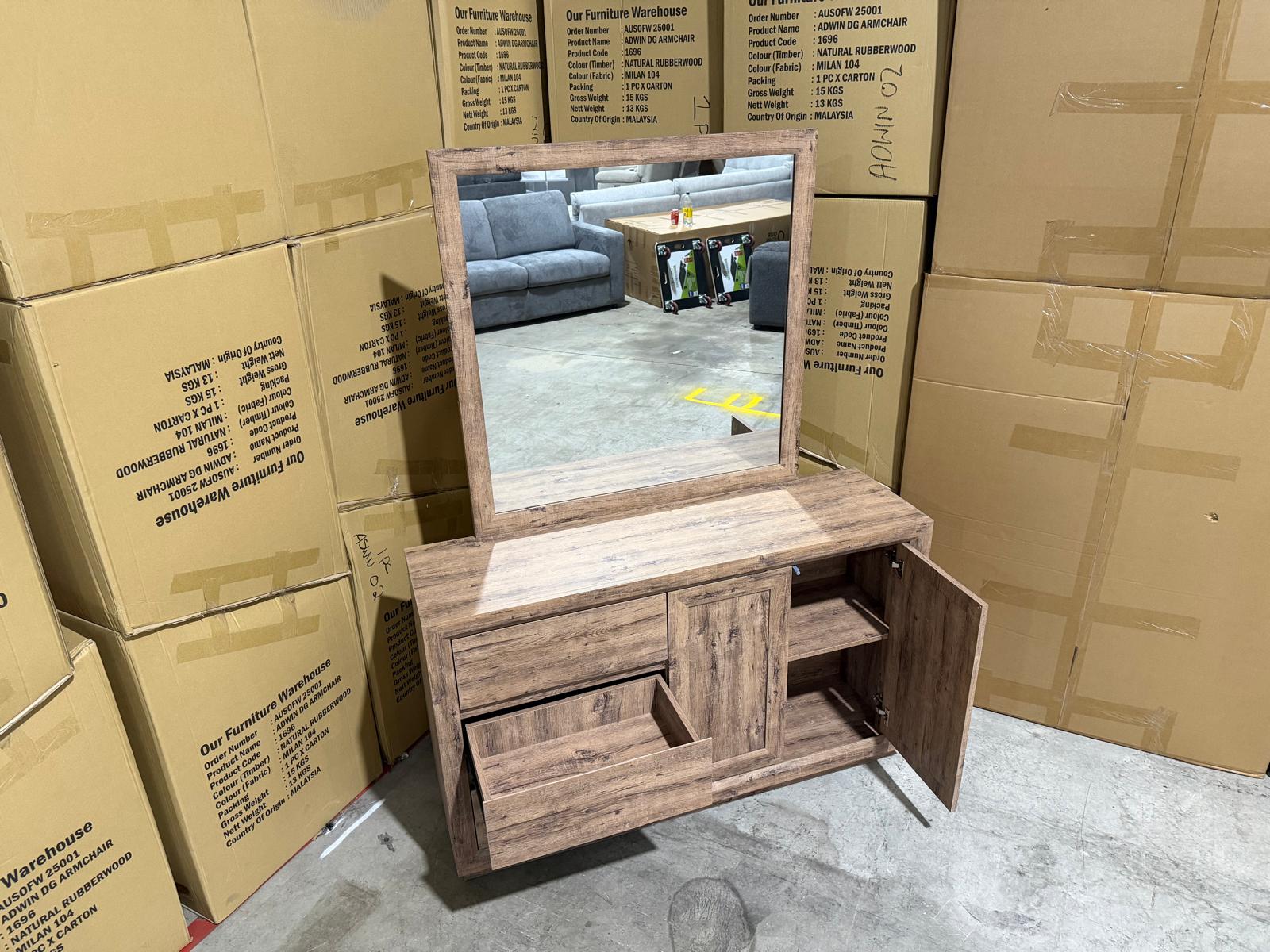 Manly Frank dressing table with mirror in rustic walnut