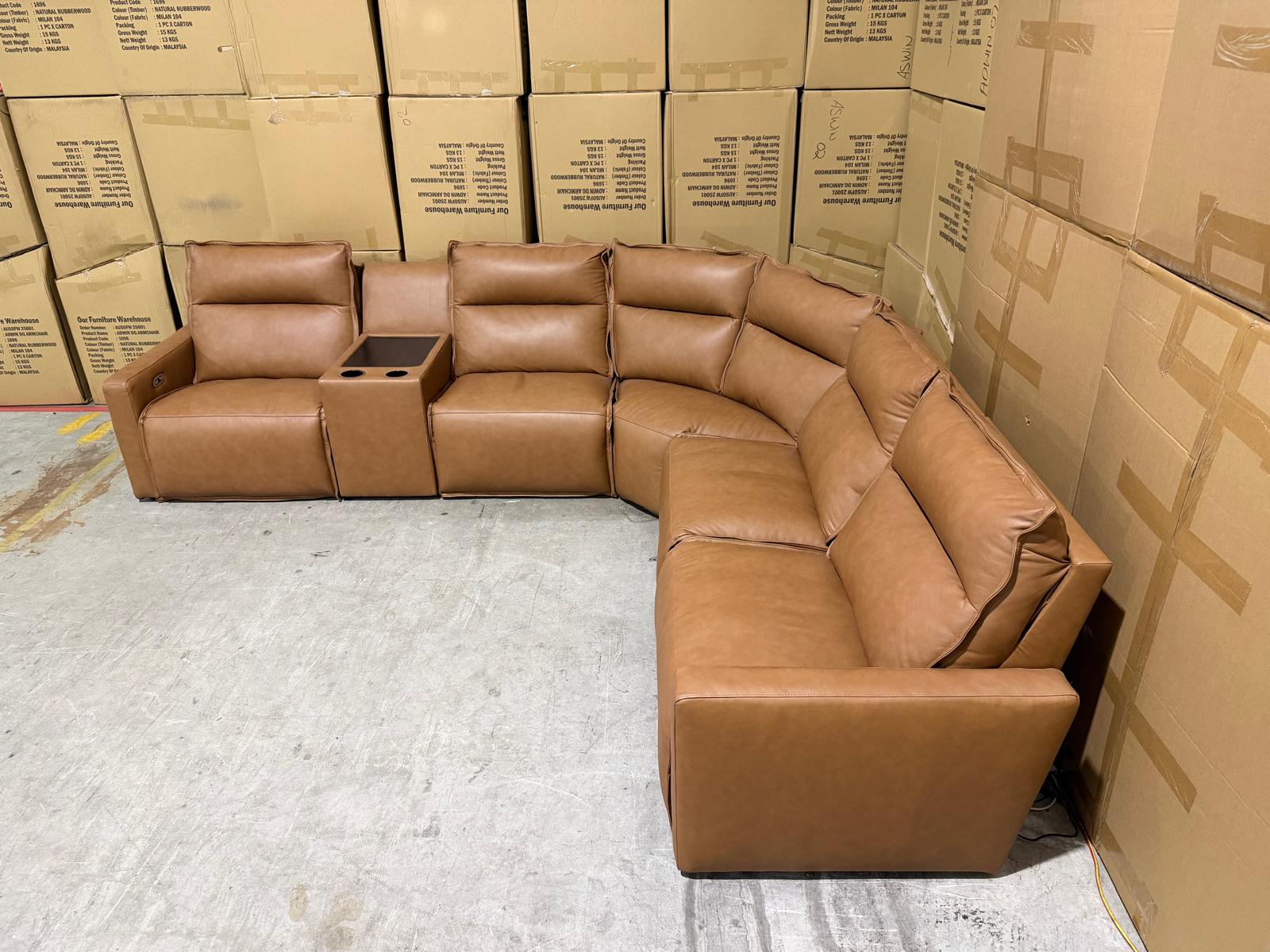 Rogers 6pce Modular Lounge Dual Motor Electric Recliners (Tan)