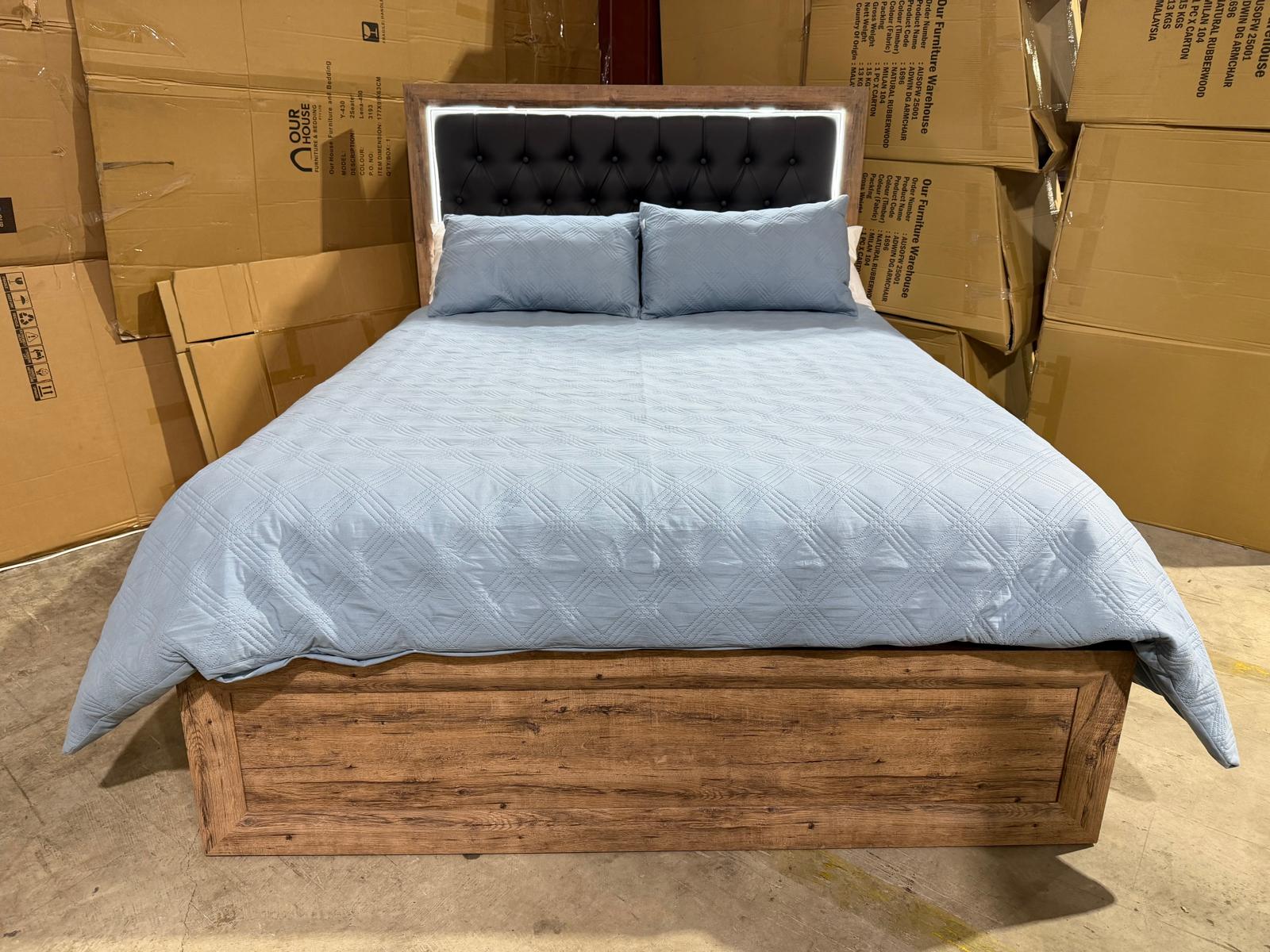 Manly Frank King size bed with gas lift storage and LED lights in ric walnut