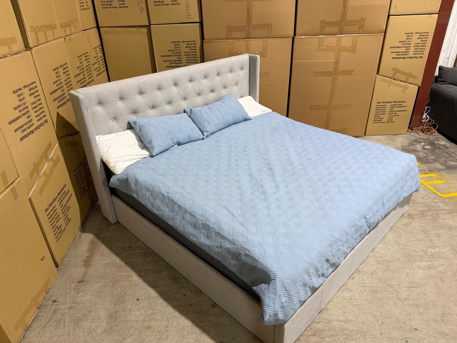Memphis Super King Bed In Light Grey