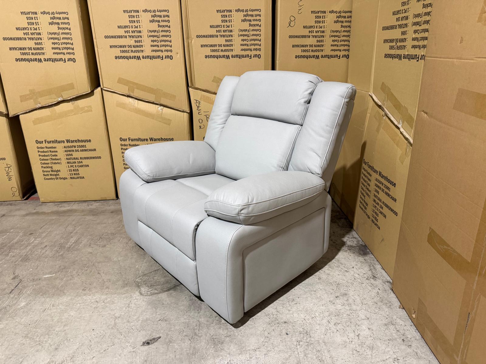 Kenso Single Recliner With Dual Motion In Soft Rhino Light Grey