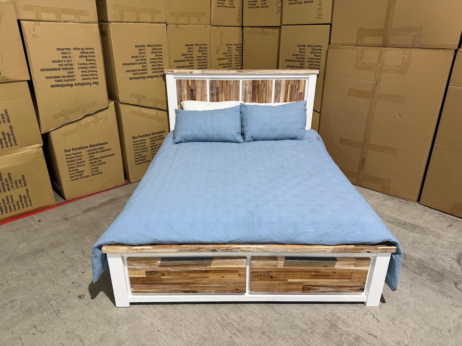 Springbrook Queen size bed withdraws driftwood/ white finish acacia timber