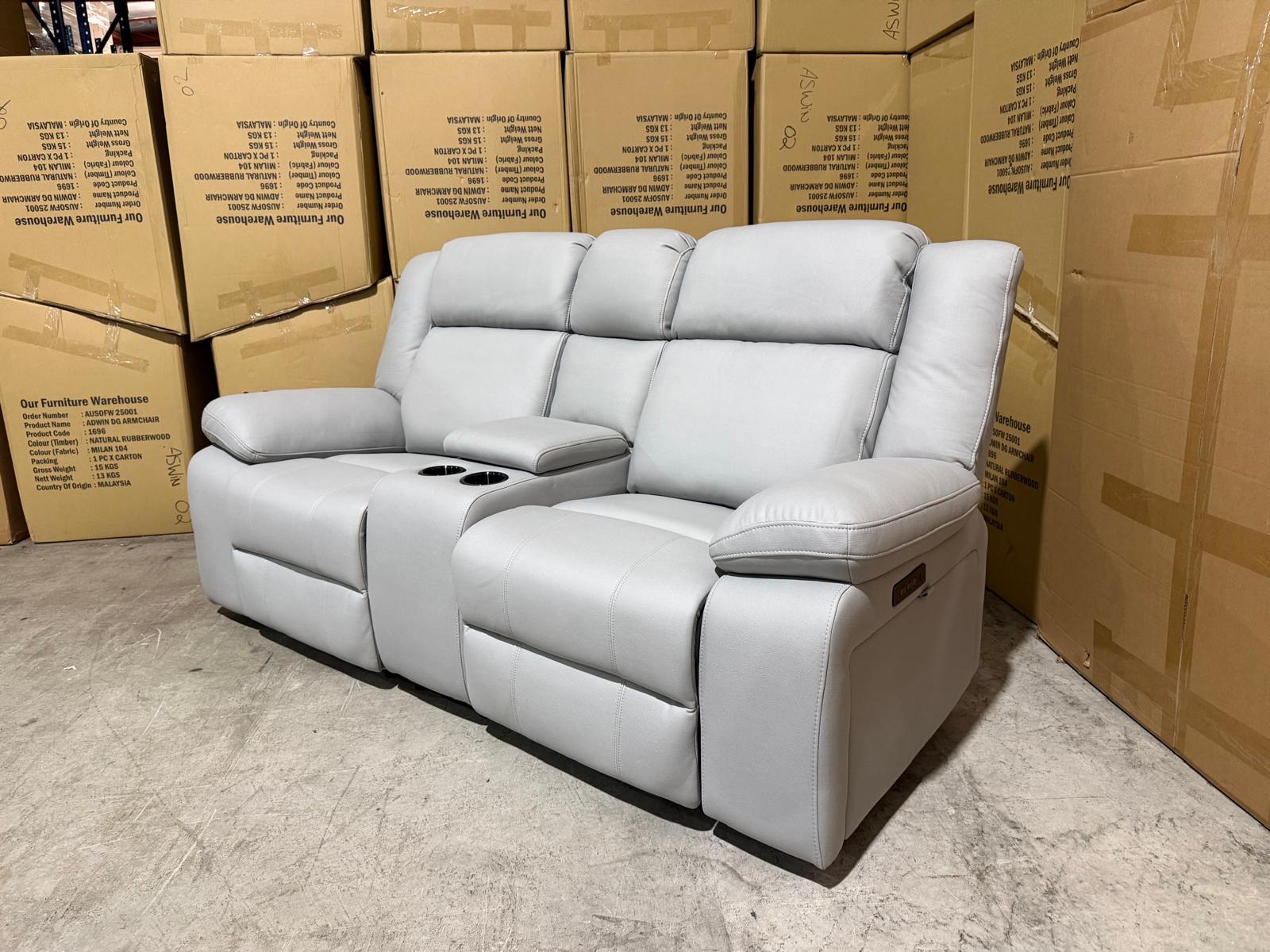 Kenso 2 Seater With Dual Recliners In Soft Rhino Light Grey