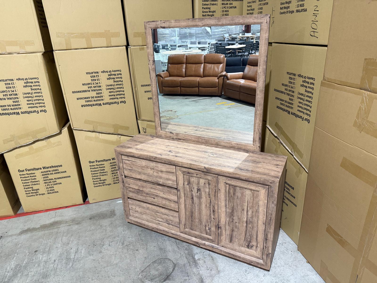 Manly Frank dressing table with mirror in rustic walnut