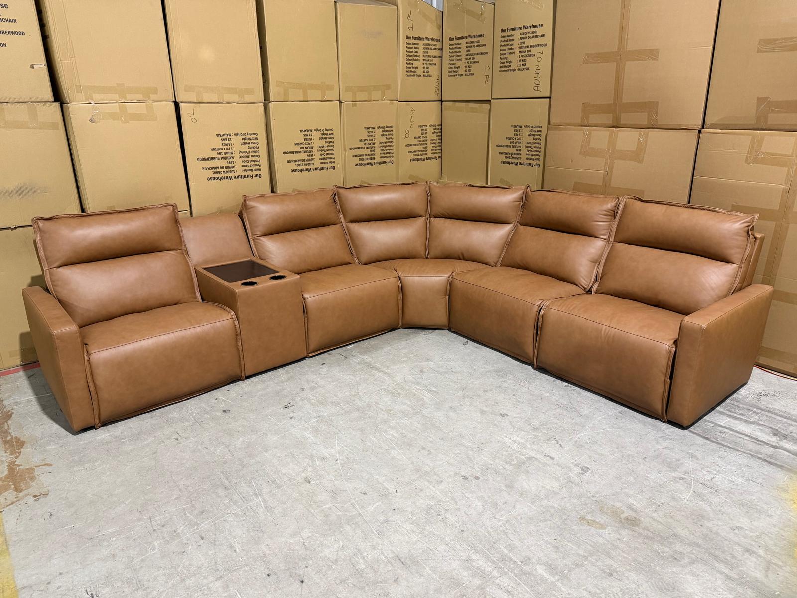 Rogers 6pce Modular Lounge Dual Motor Electric Recliners (Tan)
